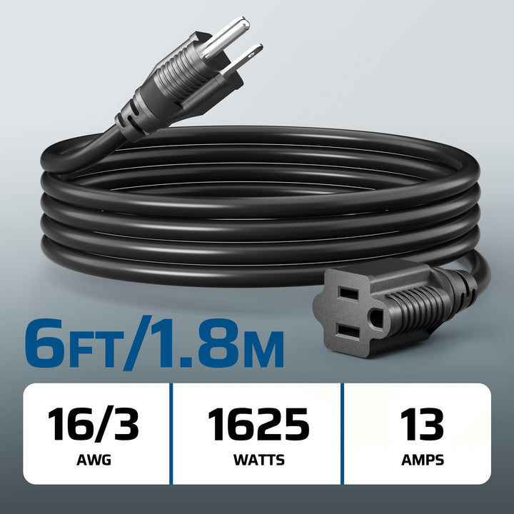 DEWENWILS 3 Pack 6ft Extension Cord for Indoor Outside 16 AWG SJTW 3 Prong Grounded Outlet