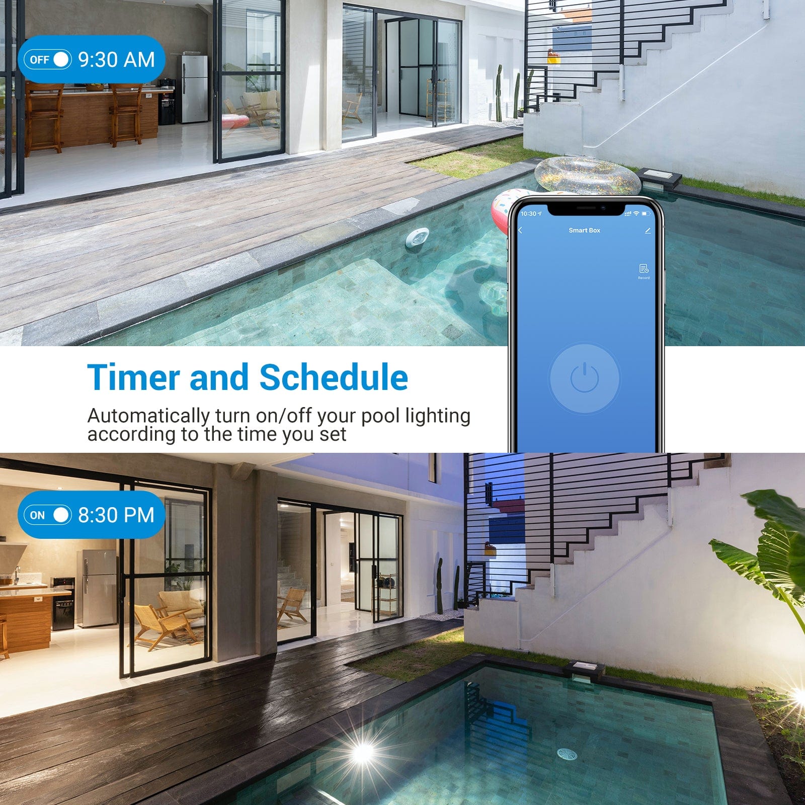 DEWENWILS pool timer: Automatically turn lighting on/off with custom schedules. Save energy and effort by automating your pool lights with precision timing.