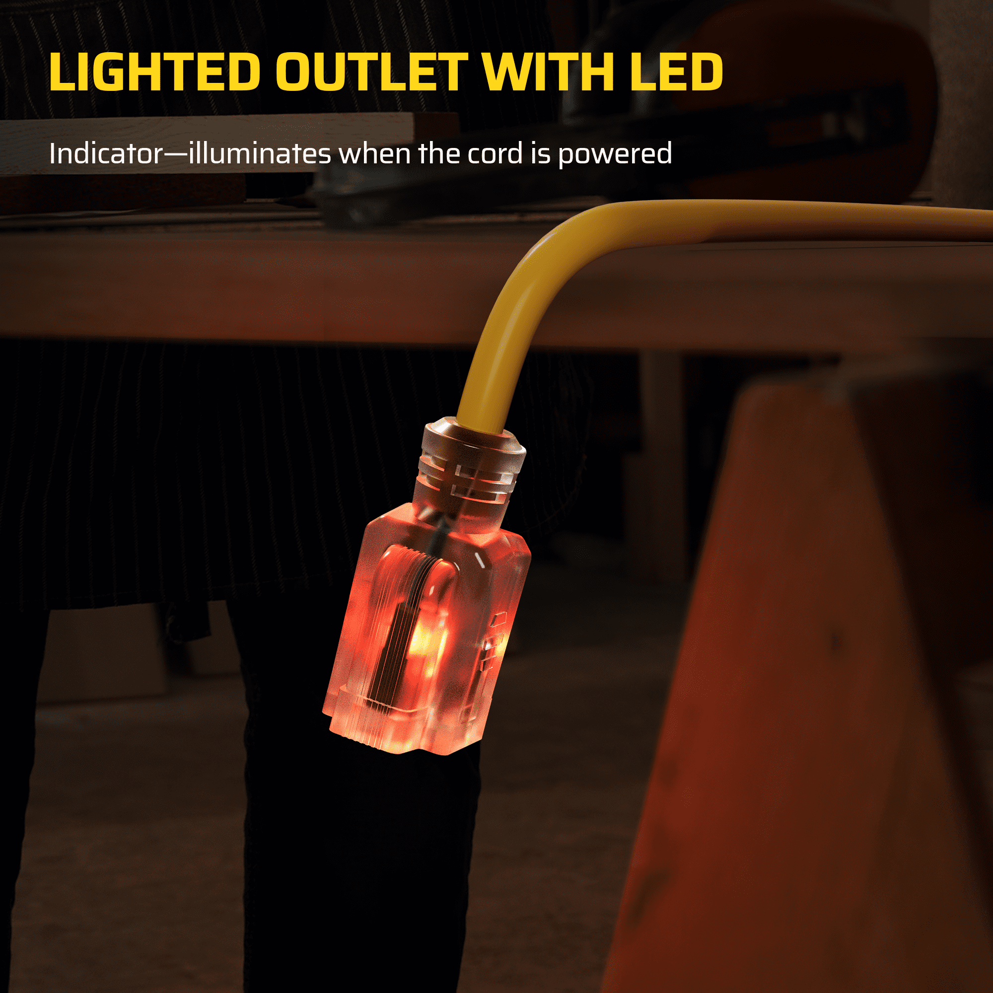 DEWENWILS 2 Pack 15ft Yellow Extension Cord 16/3 Gauge 3 Prong Outlet with Indicator Light SJTW