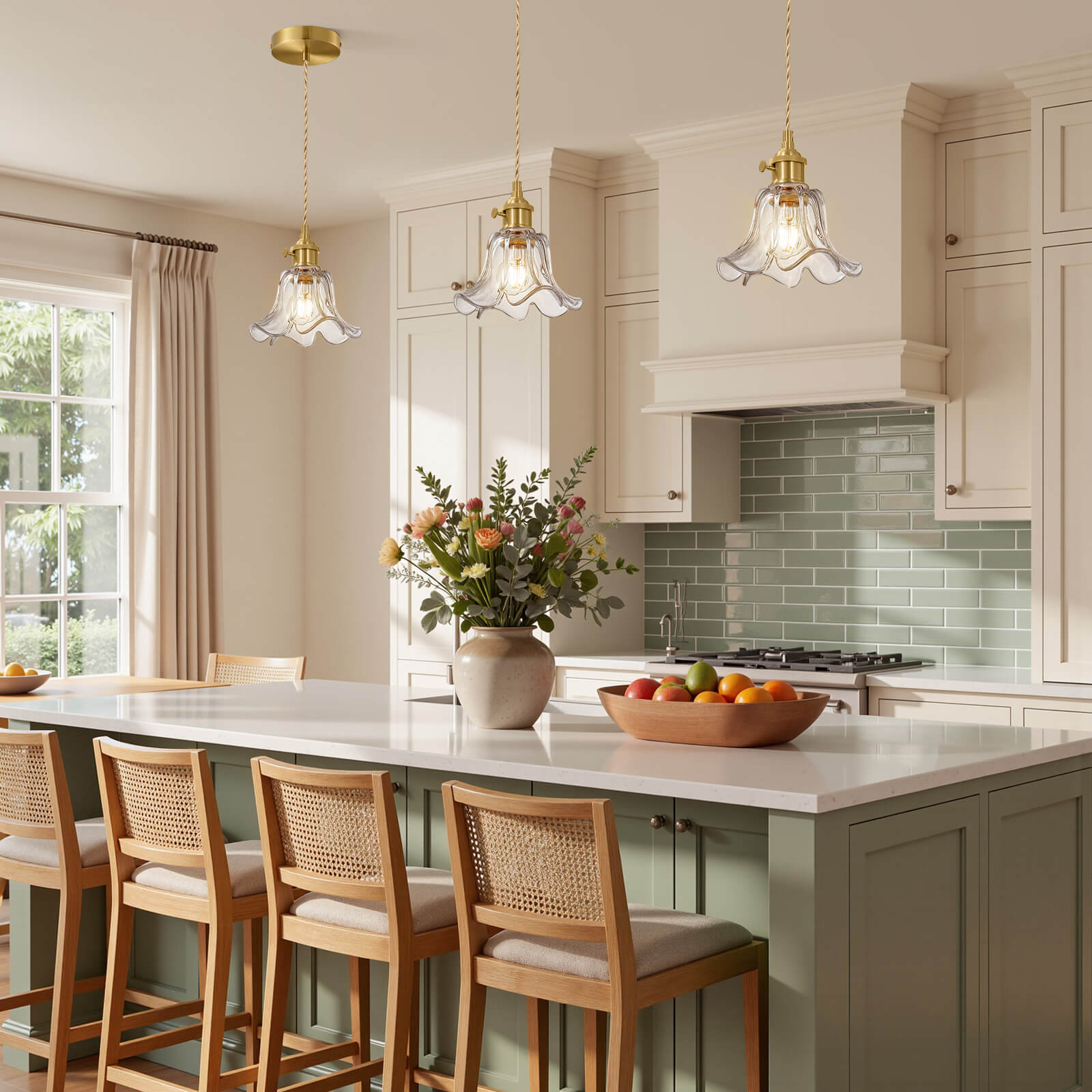 Adjustable Clear Glass Floral Pendant Light