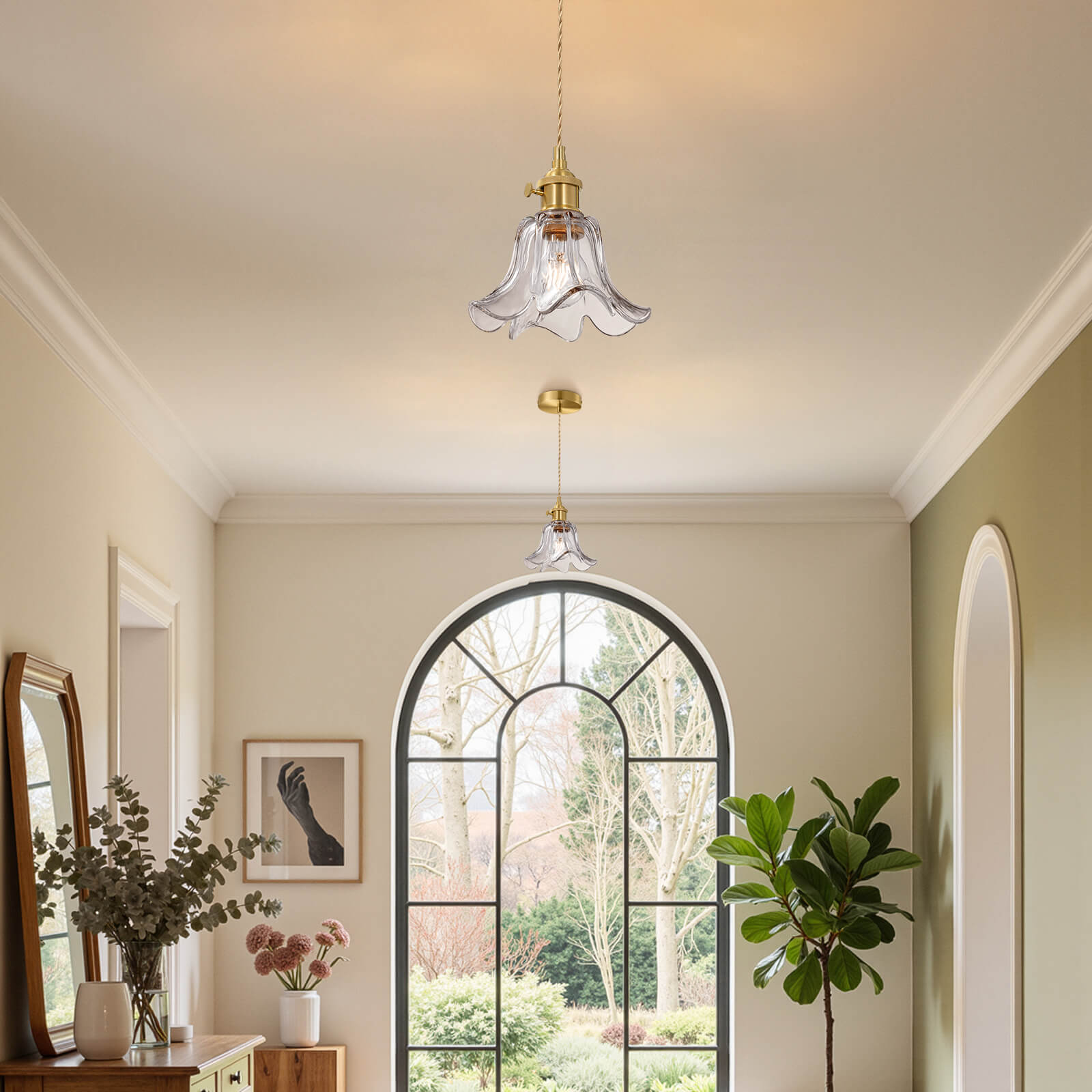 Adjustable Clear Glass Floral Pendant Light