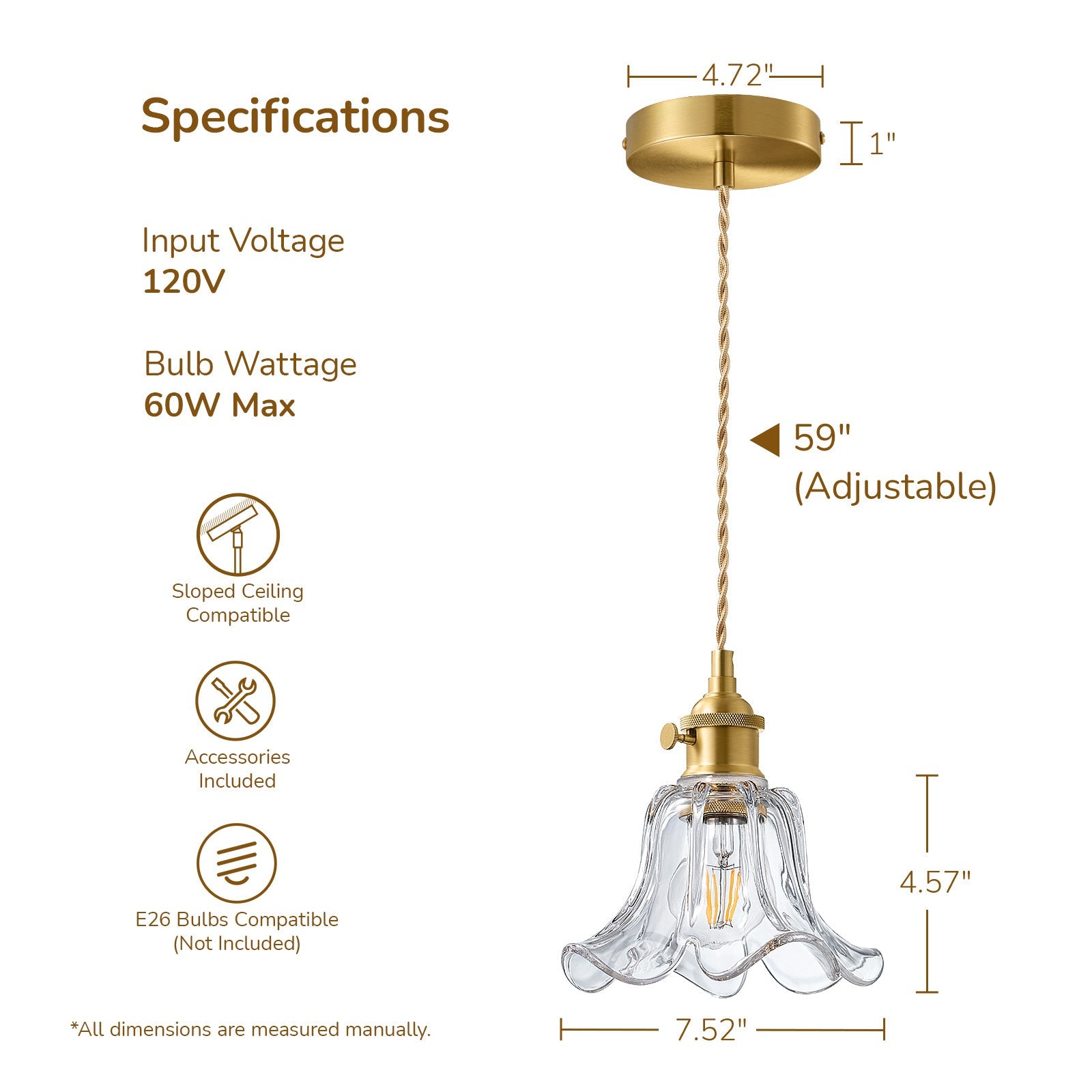 Adjustable Clear Glass Floral Pendant Light