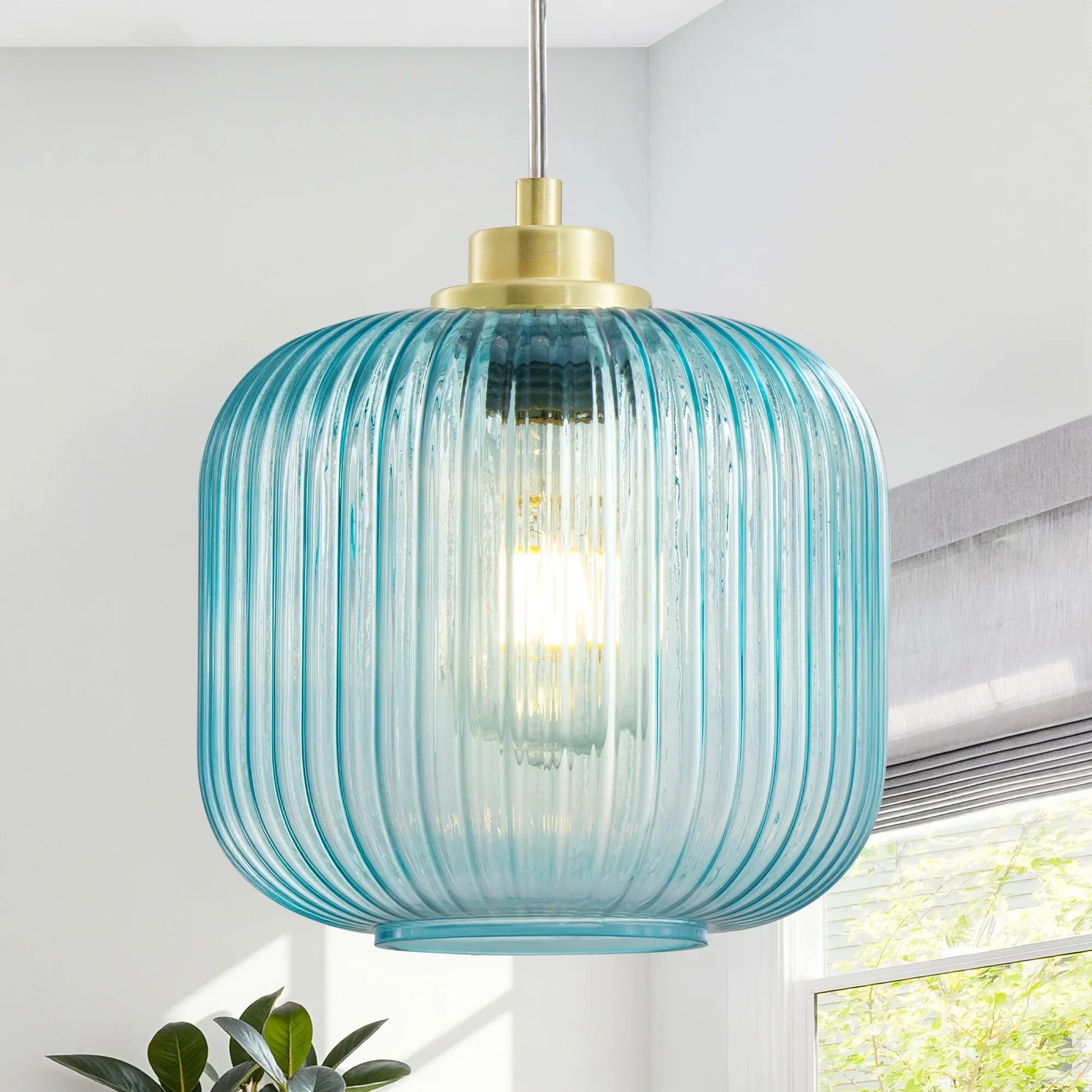 Blue Glass Pendant Light  (8")