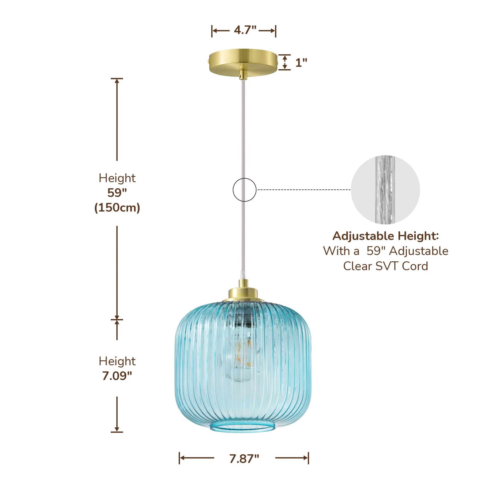 Blue Glass Pendant Light  (8")