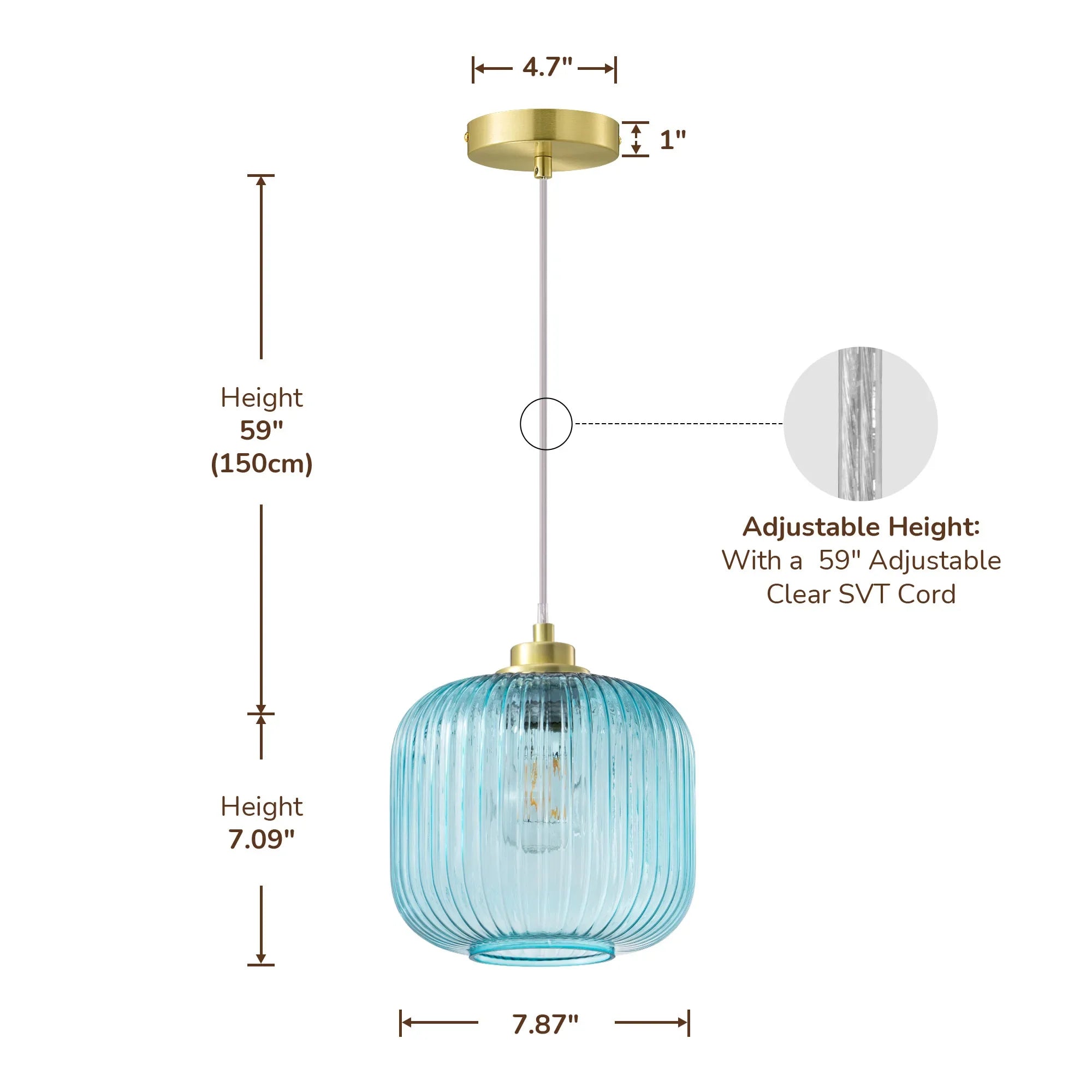 Blue Glass Pendant Light  (8")