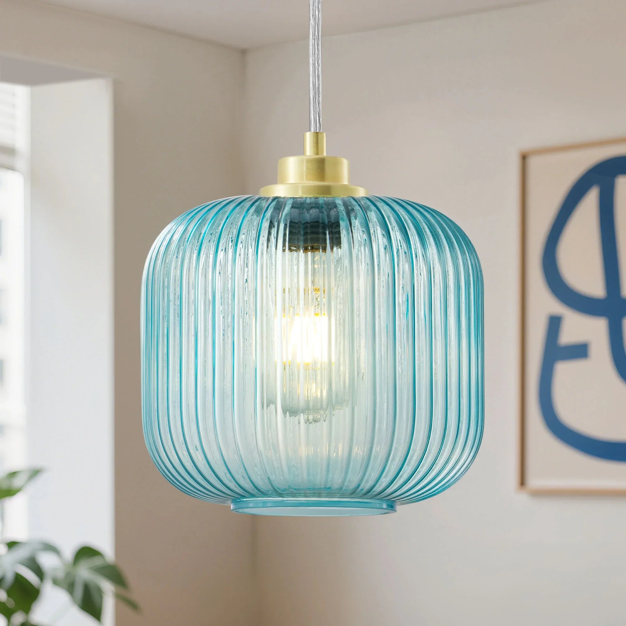 Blue Glass Pendant Light  (8")