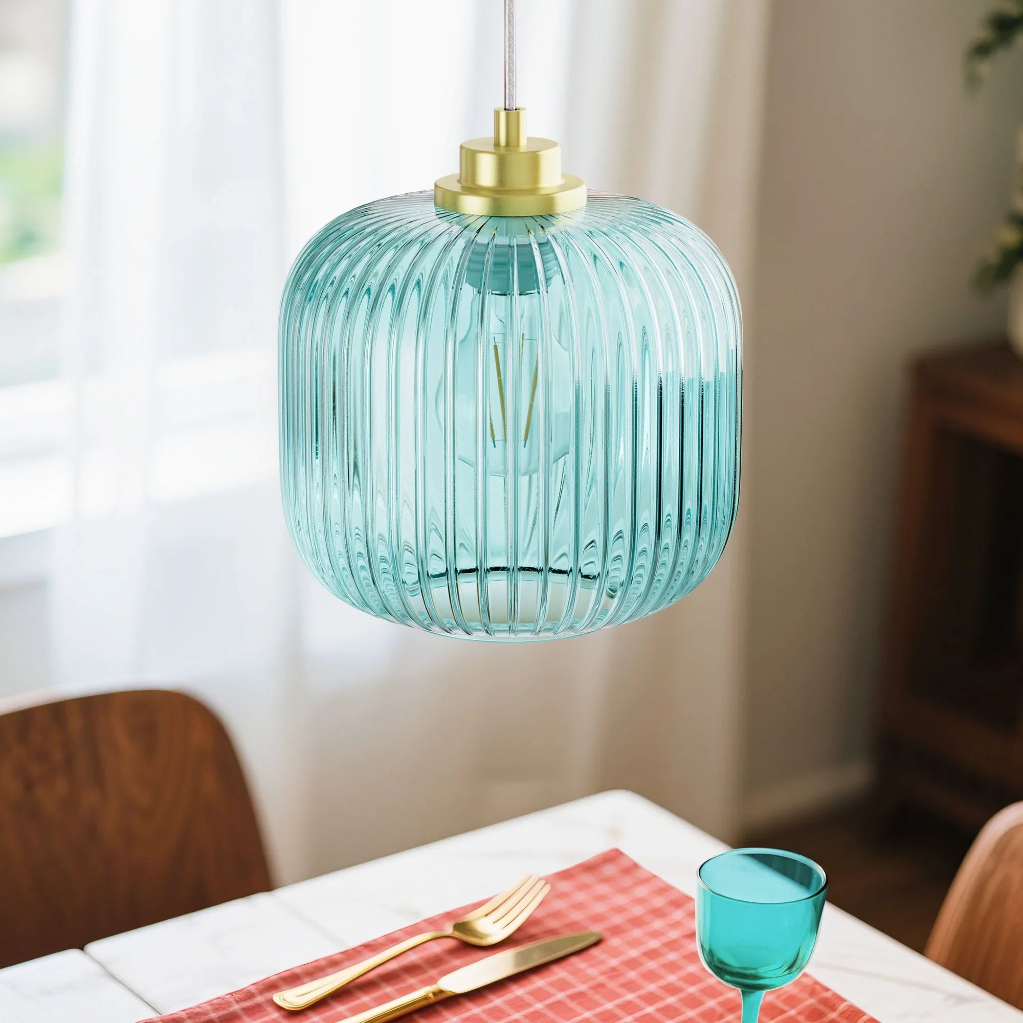 Blue Glass Pendant Light  (8")