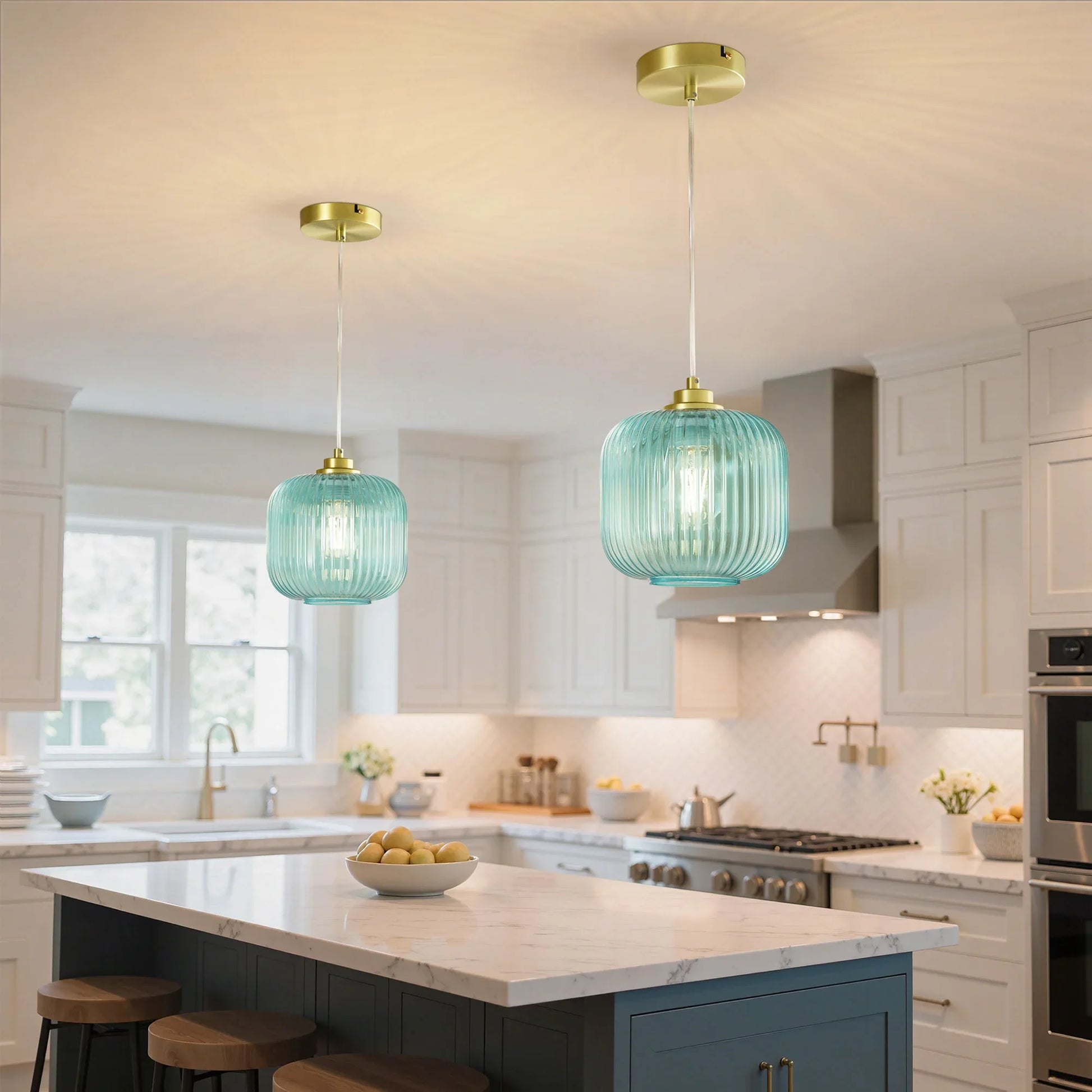 Blue Glass Pendant Light  (8")