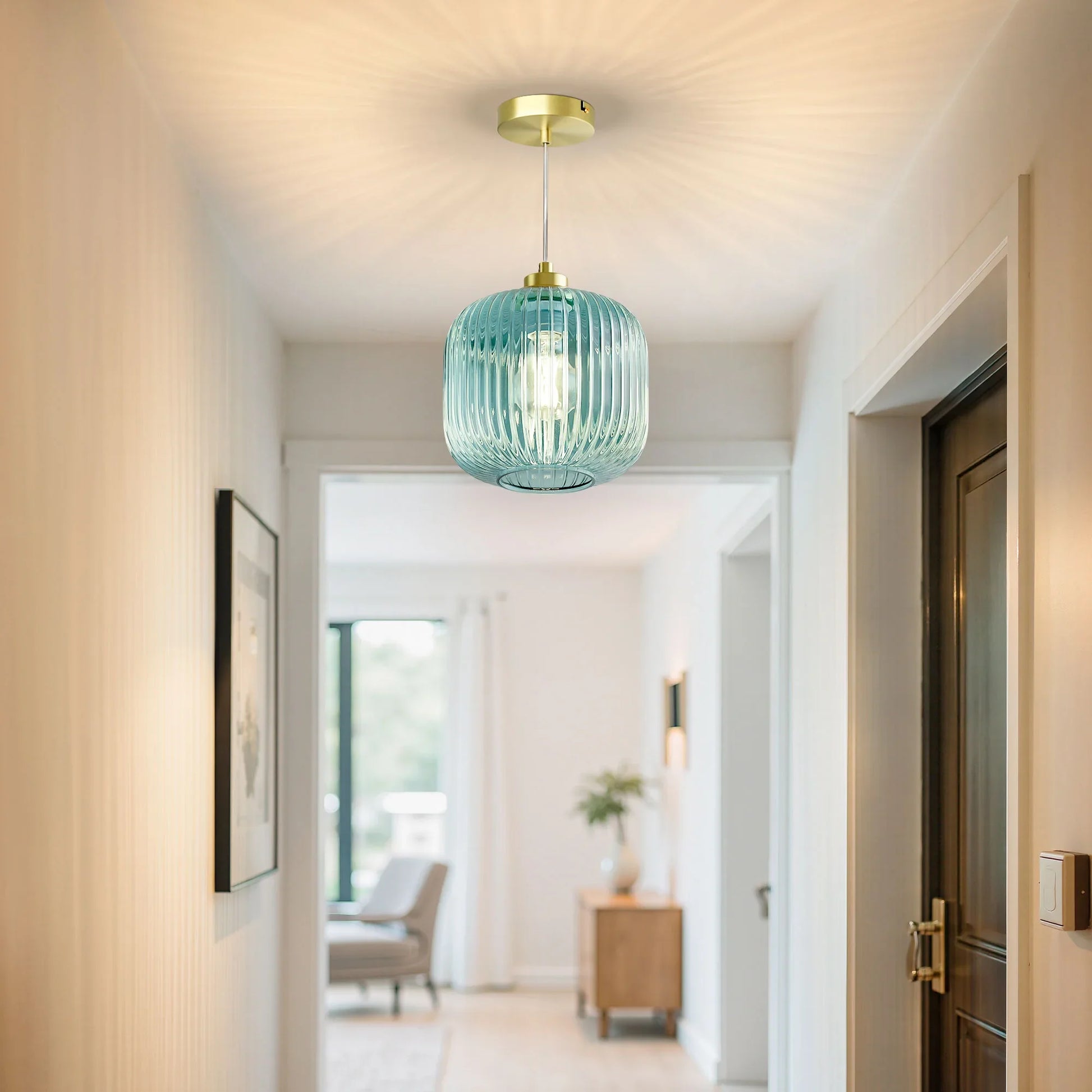 Blue Glass Pendant Light  (8")
