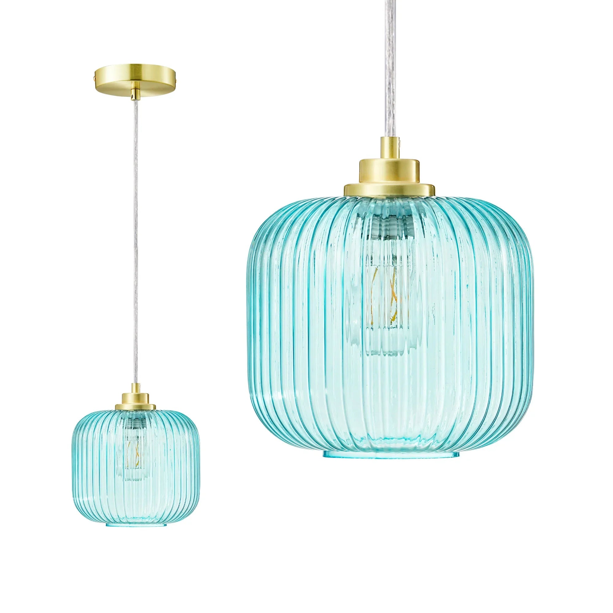 Blue Glass Pendant Light  (8")