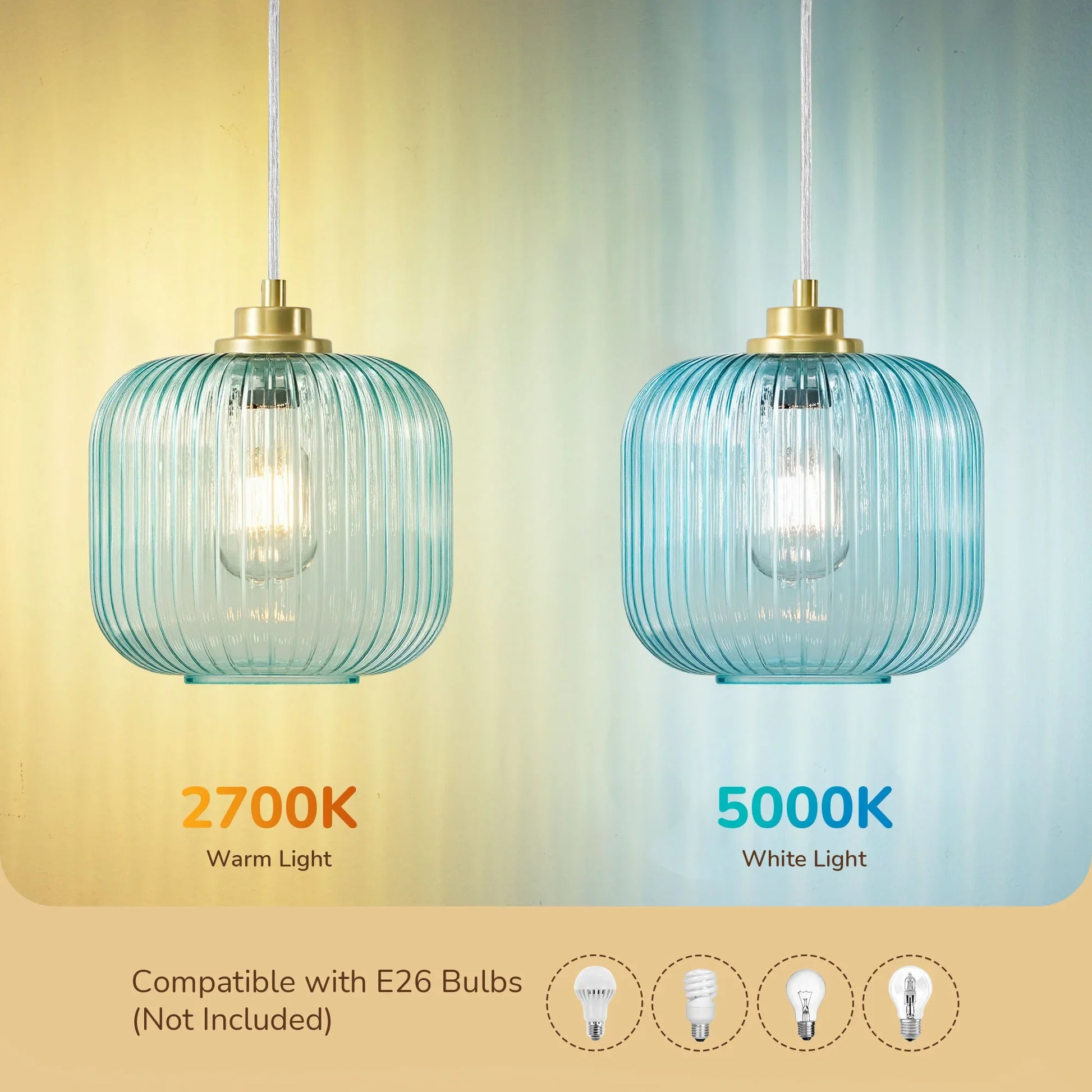 Blue Glass Pendant Light  (8")