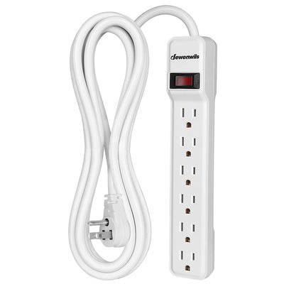 DEWENWILS 6-Outlet Surge Protector Power Strip with 10ft Long Extension Cord, Low Profile Flat Plug, 500 J, White