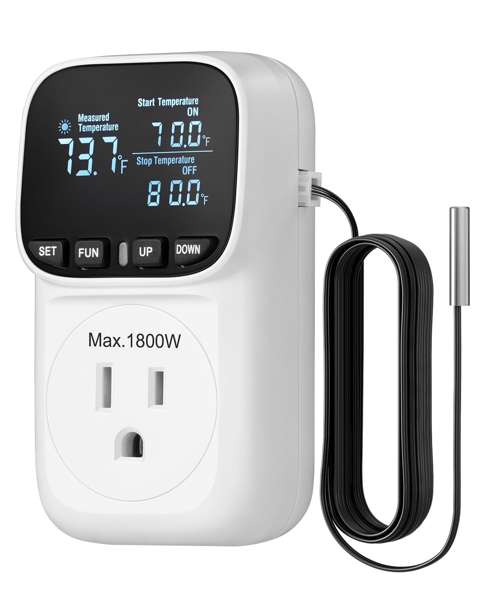 DEWENWILS Digital Temperature Controller, Heavy Duty 15A/1800W Thermostat Outlet Plug, VA Display Heating Cooling Control Timer, -40℉~210℉