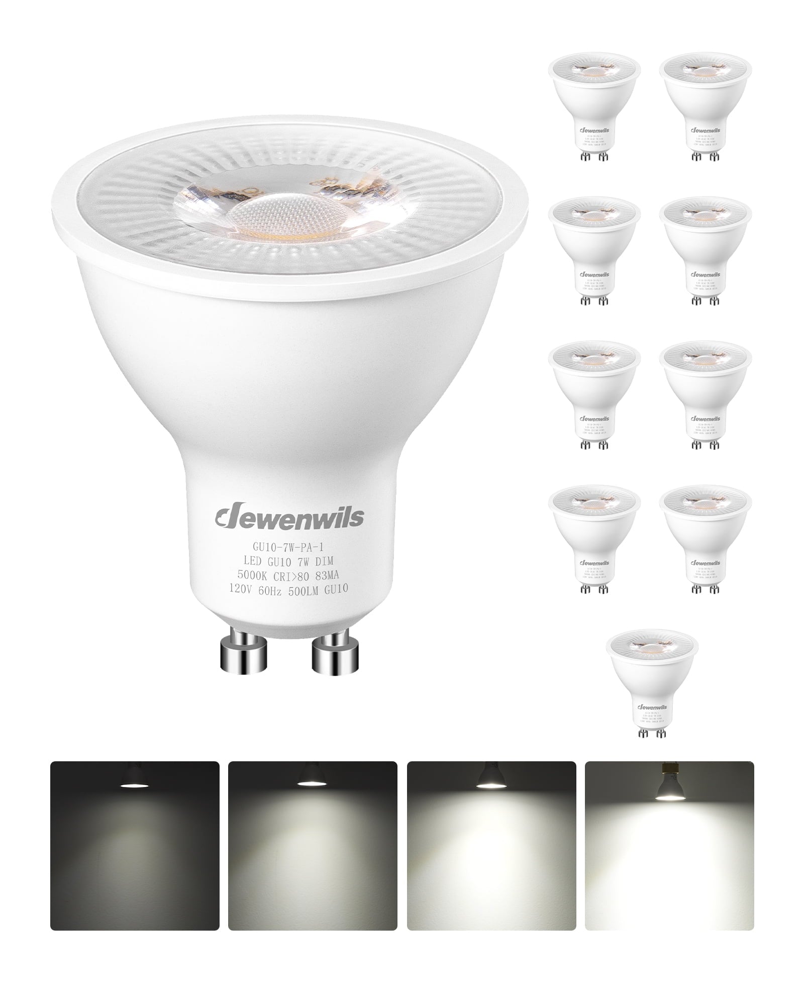 DEWENWILS Dimmable GU10 LED Light Bulb 8-Pack, 7W Equivalent 50W, 5000K Daylight, 500 Lumen, Track Light Bulb