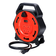 DEWENWILS Extension Cord Reel with 25 FT Power Cord, Hand Wind Retractable, 16/3 AWG SJTW, 4 Grounded Outlets, 13 Amp Circuit Breaker,Black and Red, UL Listed