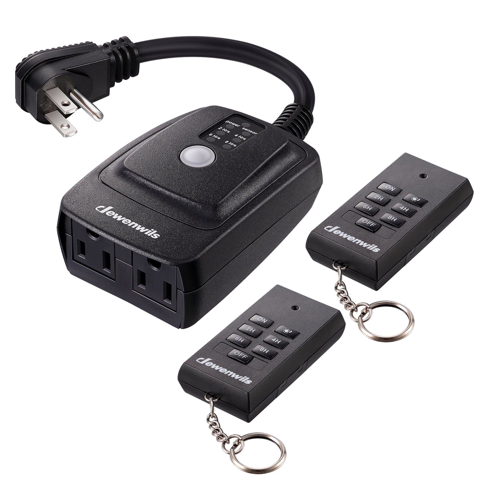 DEWENWILS Outdoor Light Sensor Timer with Remote, Waterproof, Plug in Timer Switch, 100FT Range Remote Control with 2 Grounded Outlets for Outdoor String Lights, With 2 Remotes
