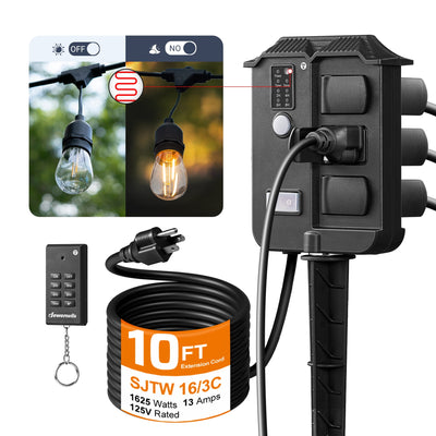 DEWENWILS 6-Outlet Outdoor Power Stake Timer with 10FT Cord, 100FT Control Range, Black