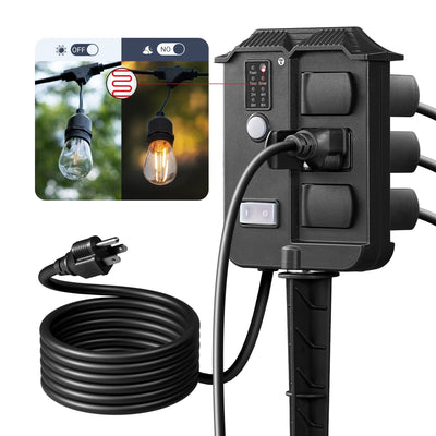 DEWENWILS Outdoor Power Stake Light Timer with 6 Grounded Outlets, 13A 1625W, 6FT Extension Cord, SJTW 16/3C, Dusk to Dawn Outdoor Timer for Lights, Yard, Garden, UL Listed