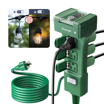 DEWENWILS Outdoor Power Stake Timer with Photocell, 6 Grounded Outlets, 6FT Extension Cord, Dusk to Dawn Timer for Christmas Lights, Halloween Decoration, Garden Lights