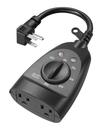 DEWENWILS Dusk to Dawn Sensor Outdoor Timer with 2 Grounded Outlets,Waterproof, 15 Amps, for Decoration/String Lights, ETL Listed