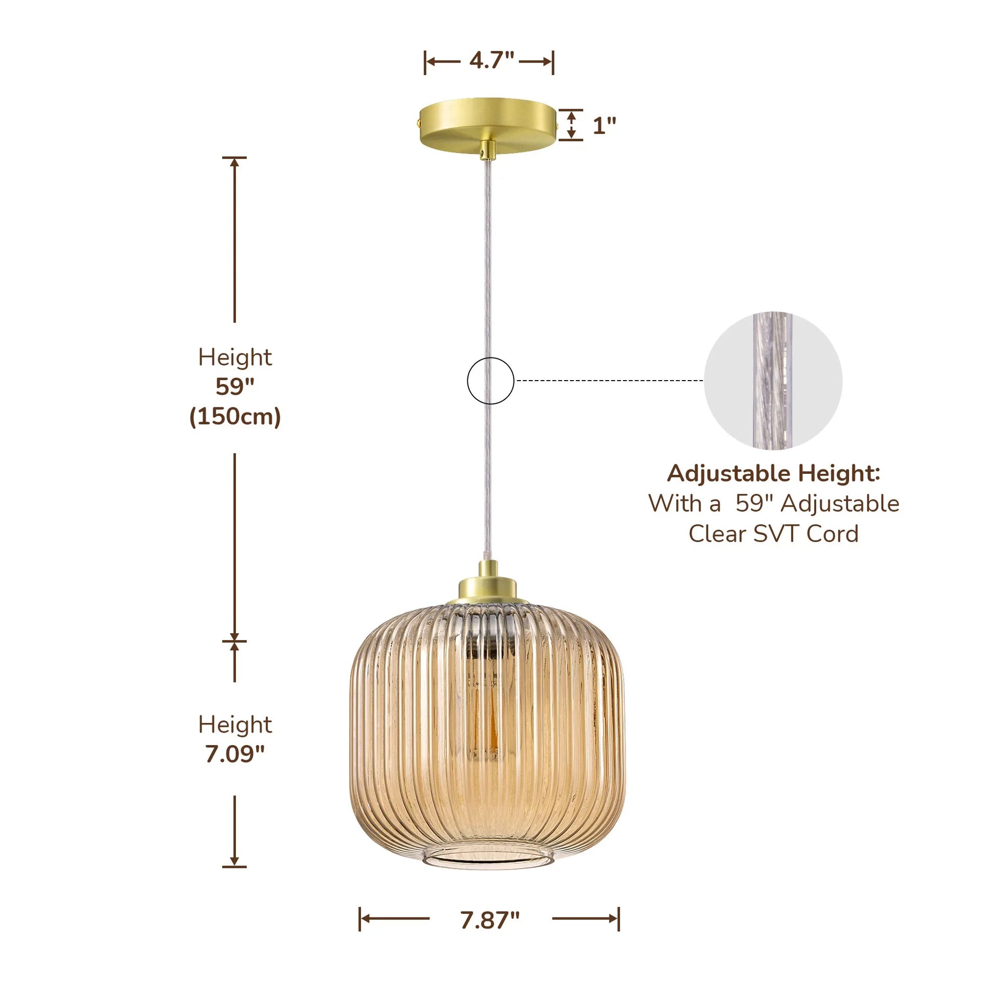 Cognac Glass Pendant Light  (8")