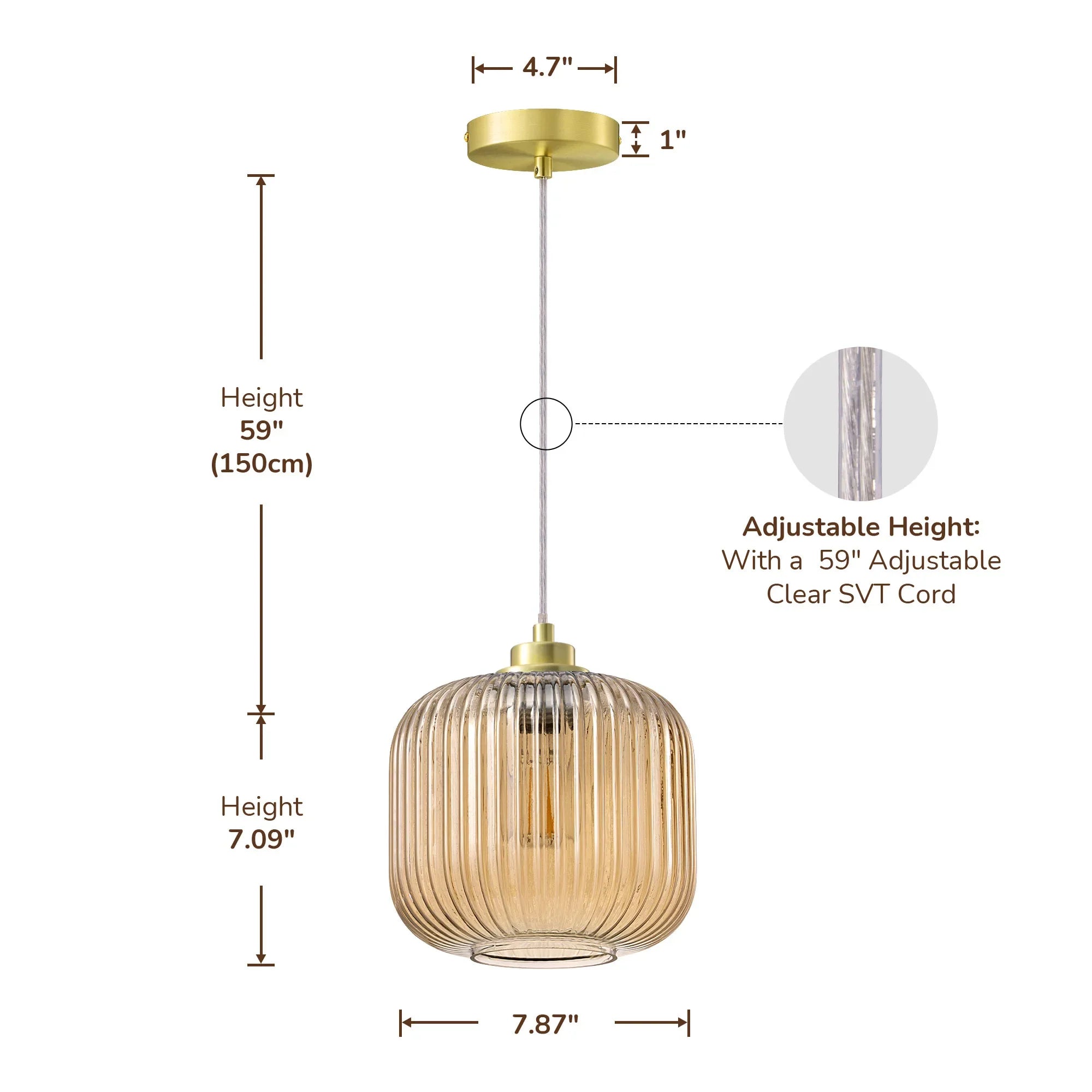 Cognac Glass Pendant Light  (8")