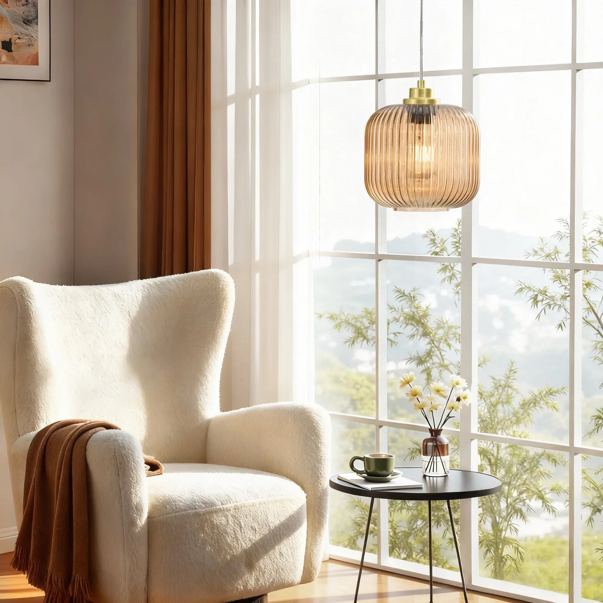 Cognac Glass Pendant Light  (8")