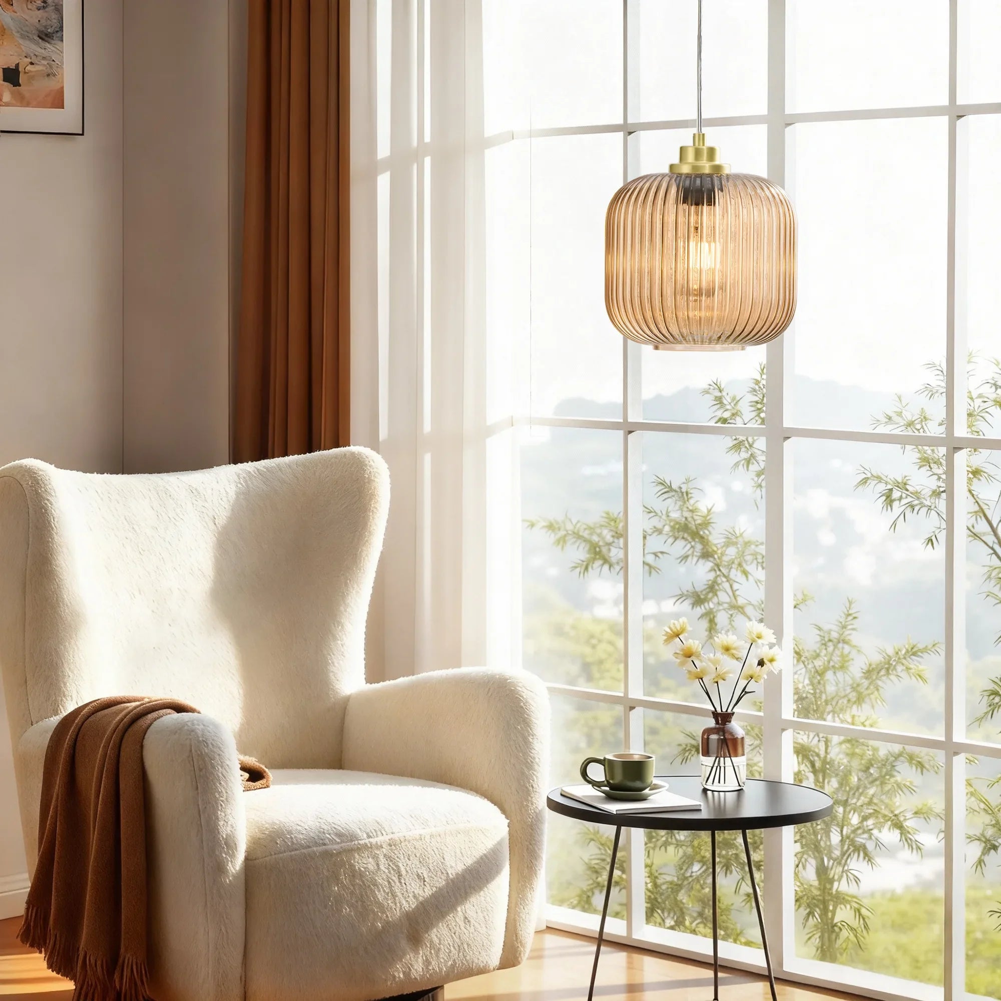 Cognac Glass Pendant Light  (8")