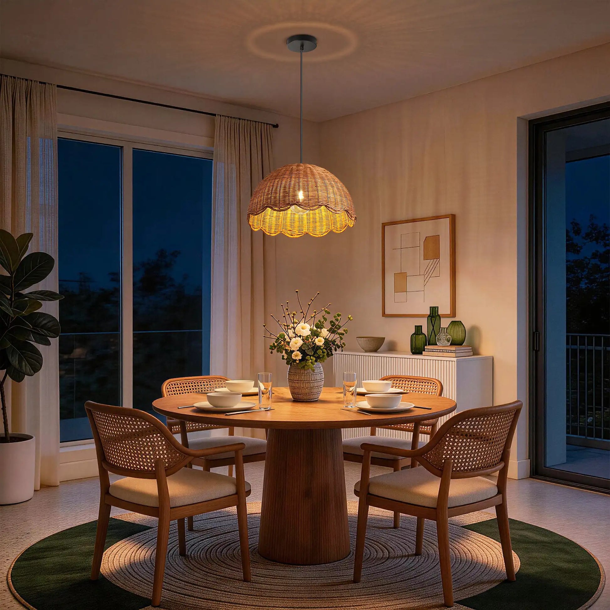 Natural Rattan  Pendant Light  (16")
