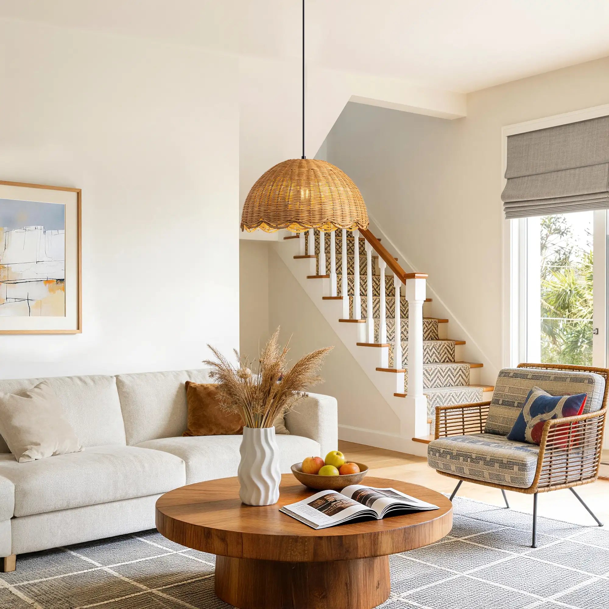 Natural Rattan  Pendant Light  (16")