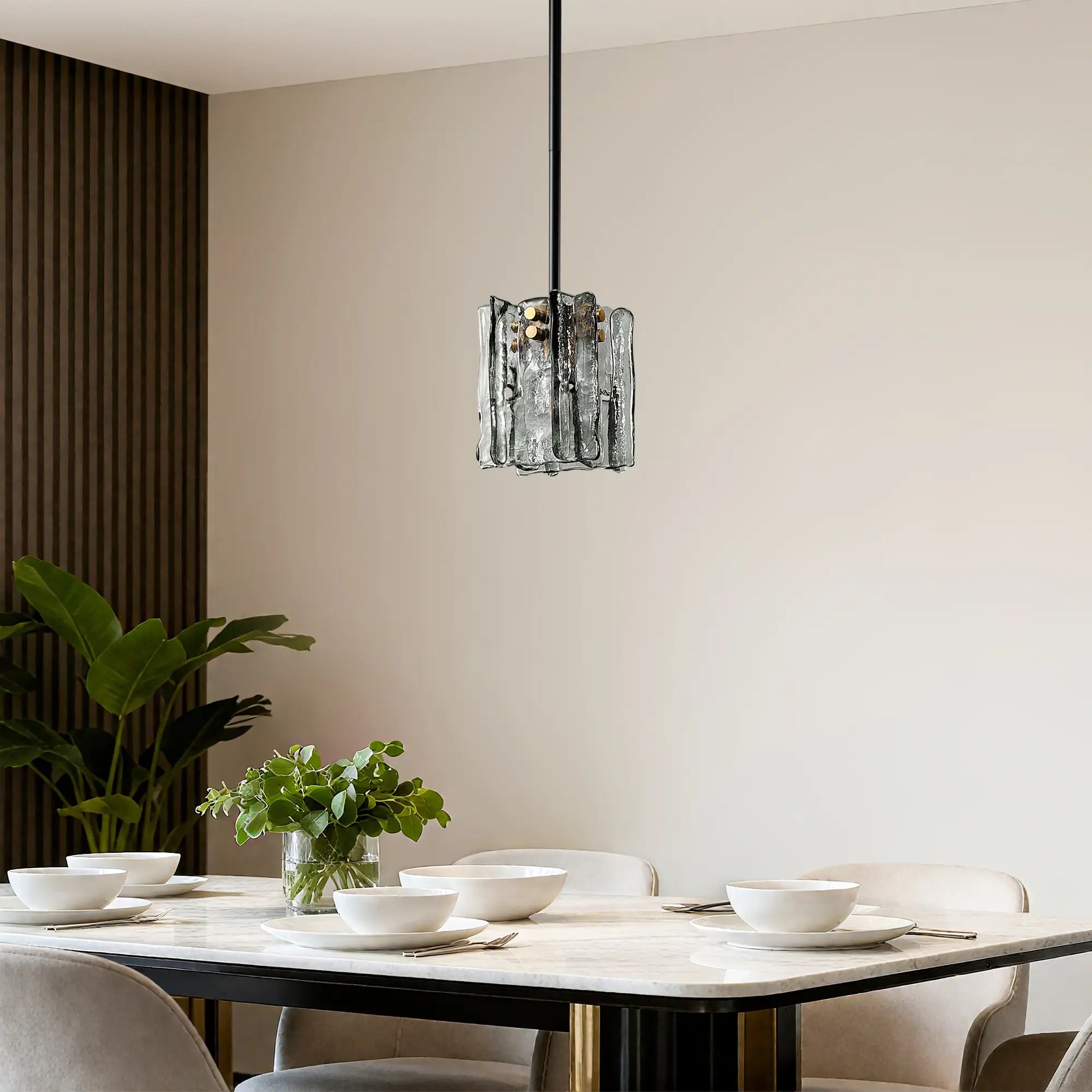 Grey Glass Ripple Pendant Light  (5")