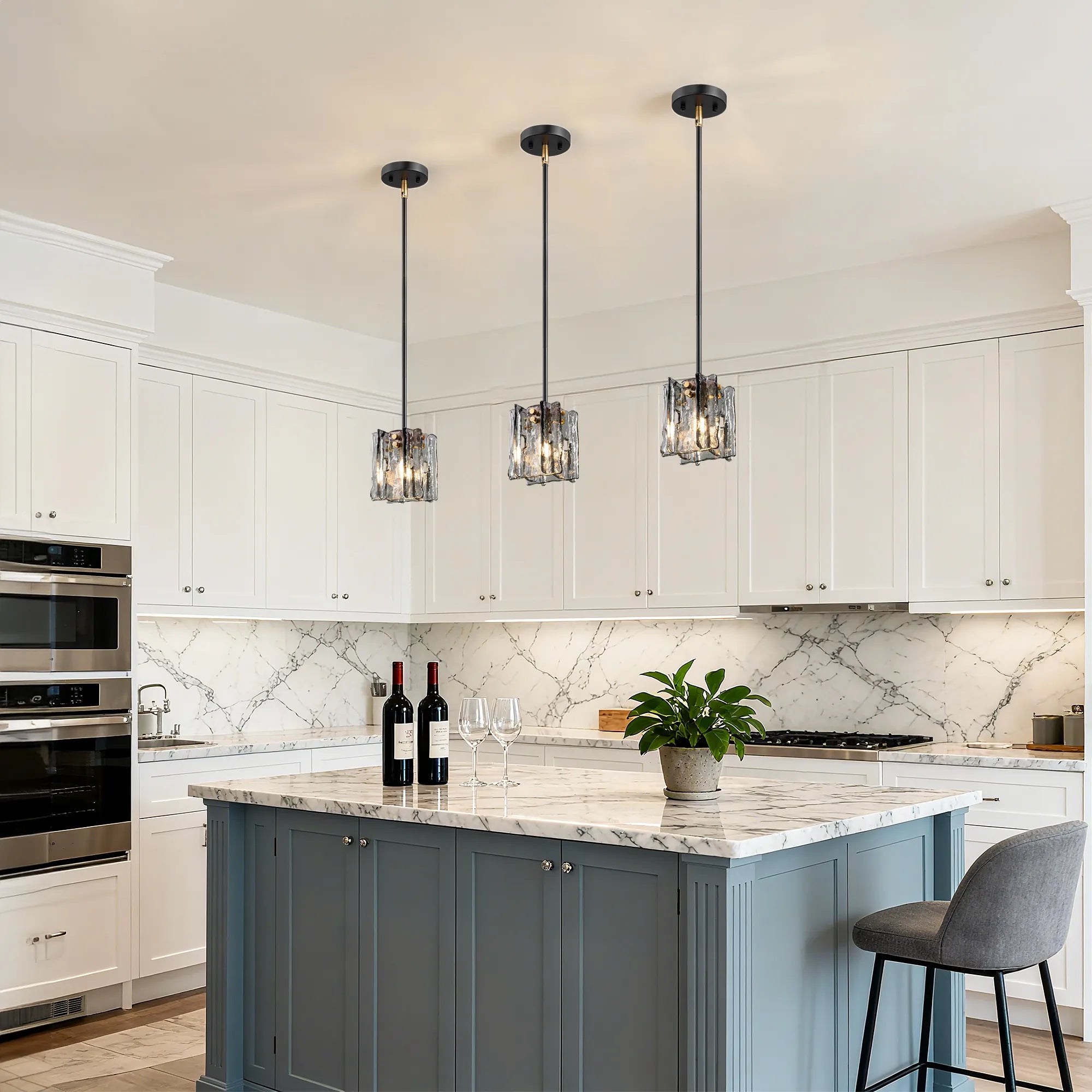 Grey Glass Ripple Pendant Light  (5")