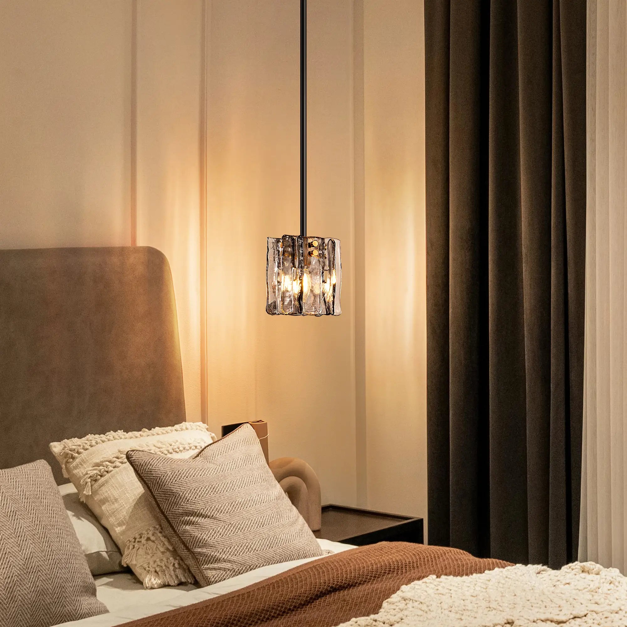 Grey Glass Ripple Pendant Light  (5")