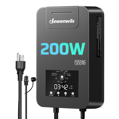 DEWENWILS 200W Low Voltage Landscape Transformer with Photocell Sensor & Timer, 120V AC to 12V/14V AC, Weatherproof Outdoor Landscape Lighting Transformer for Garden Lights, Spotlights, Steplights-HALT04A