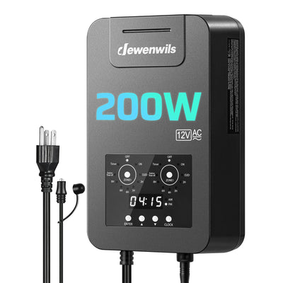 DEWENWILS 200W Low Voltage Landscape Transformer, 2 Zone Independent Control, 120V to 12V/14V AC, Outdoor Landscape Lighting Transformer with Timer & Photocell Sensor, Weatherproof-HALT04E