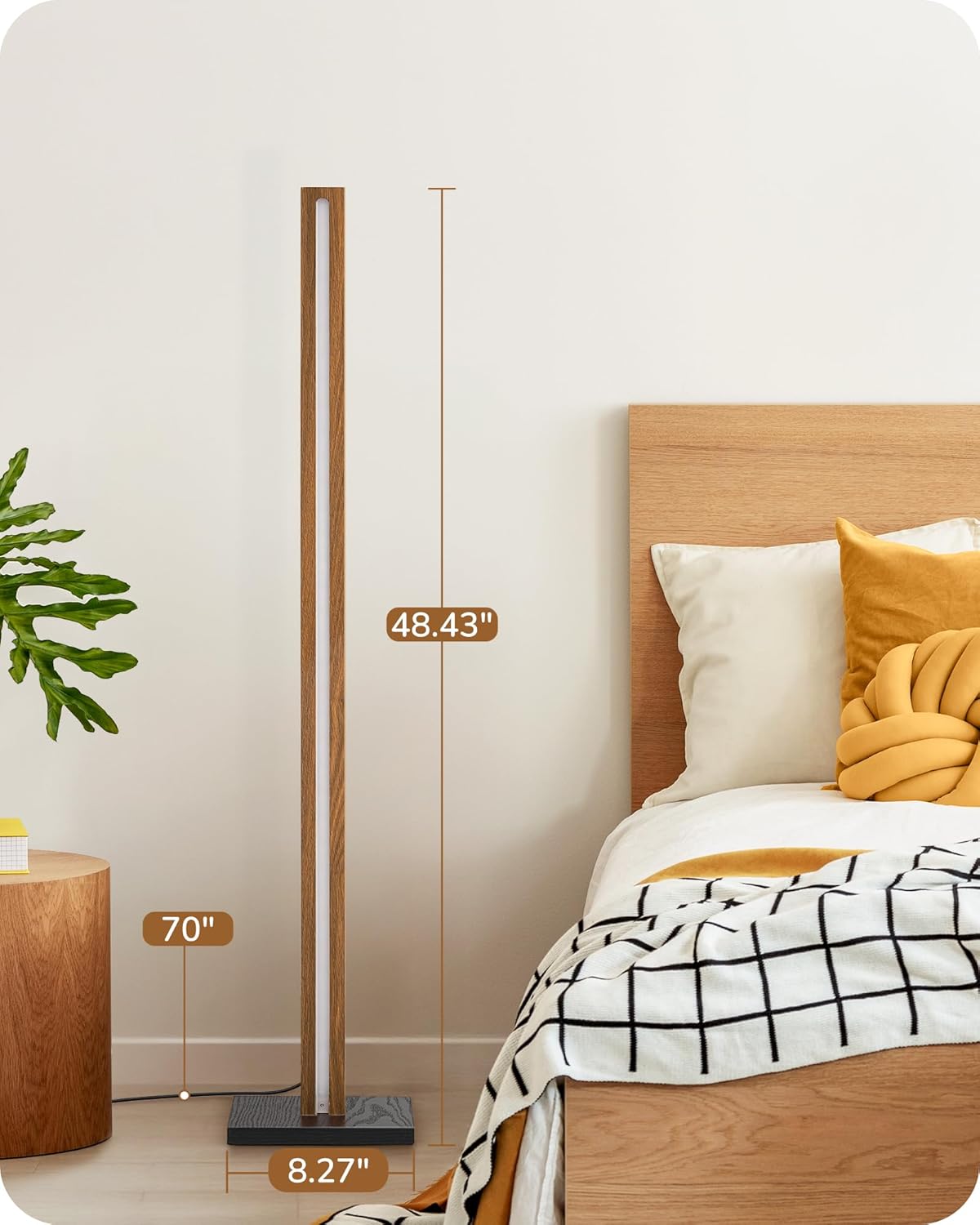 Minimalist Wooden LED Corner Floor Lamp with Remote & Stepless Dimming