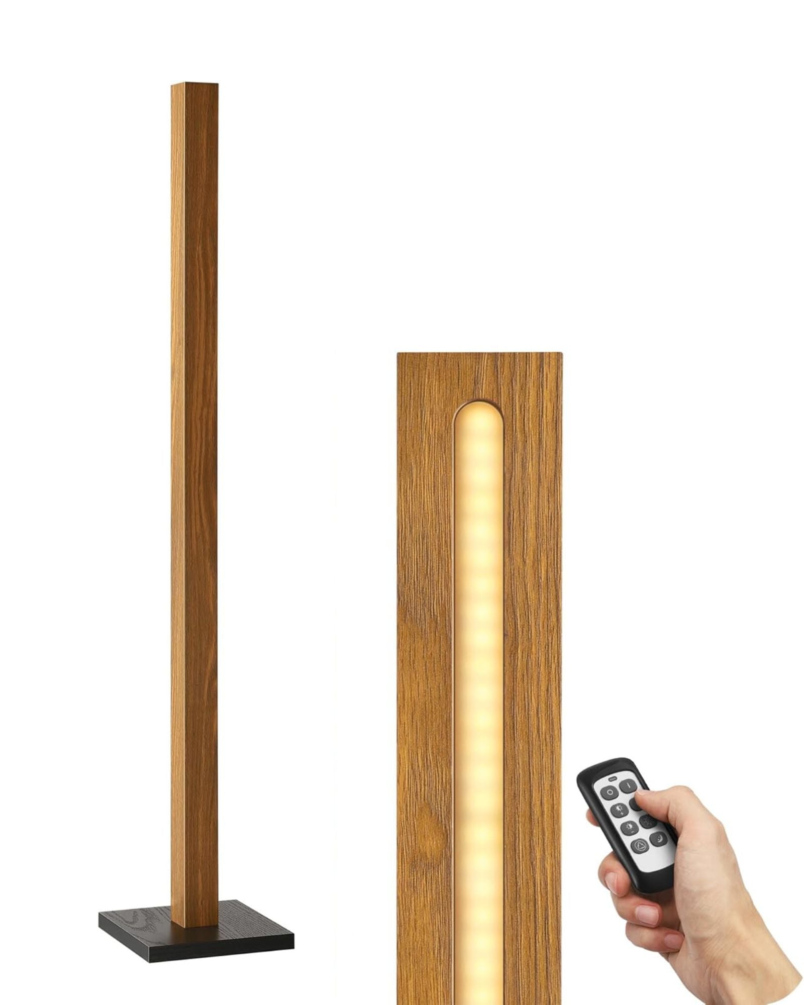 Minimalist Wooden LED Corner Floor Lamp with Remote & Stepless Dimming