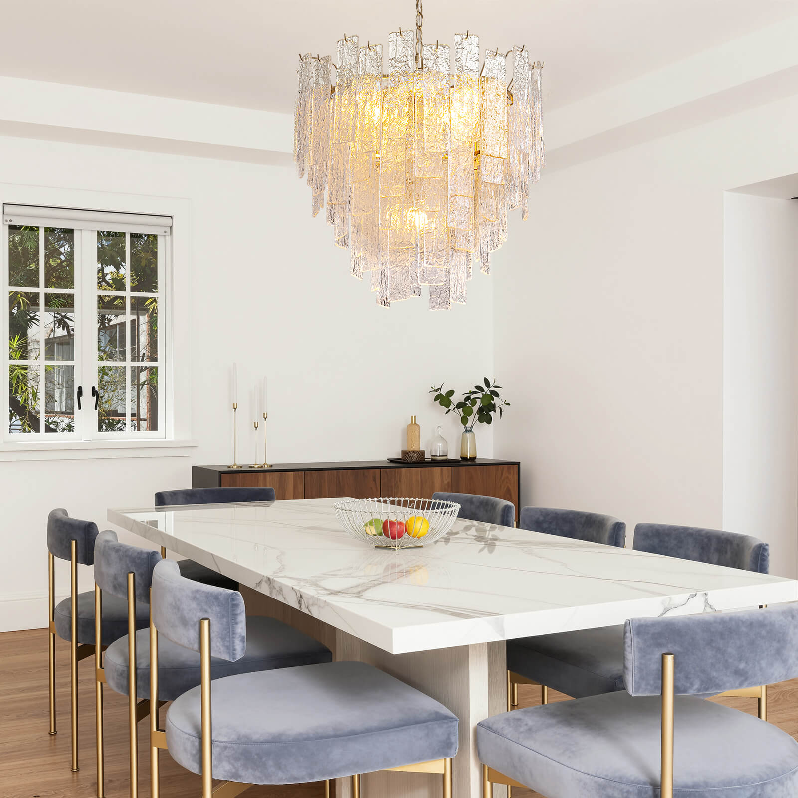 9-Light 5-Tier Clear Ripple Glass Chandelier (24")
