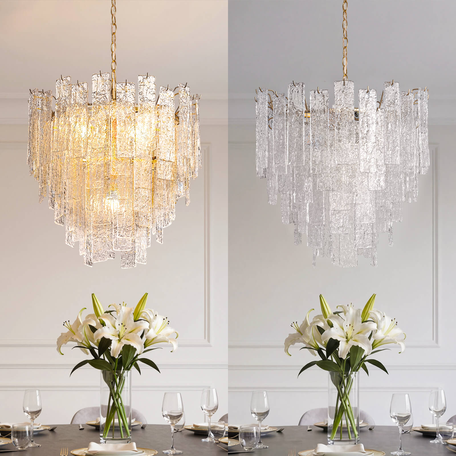 9-Light 5-Tier Clear Ripple Glass Chandelier (24")
