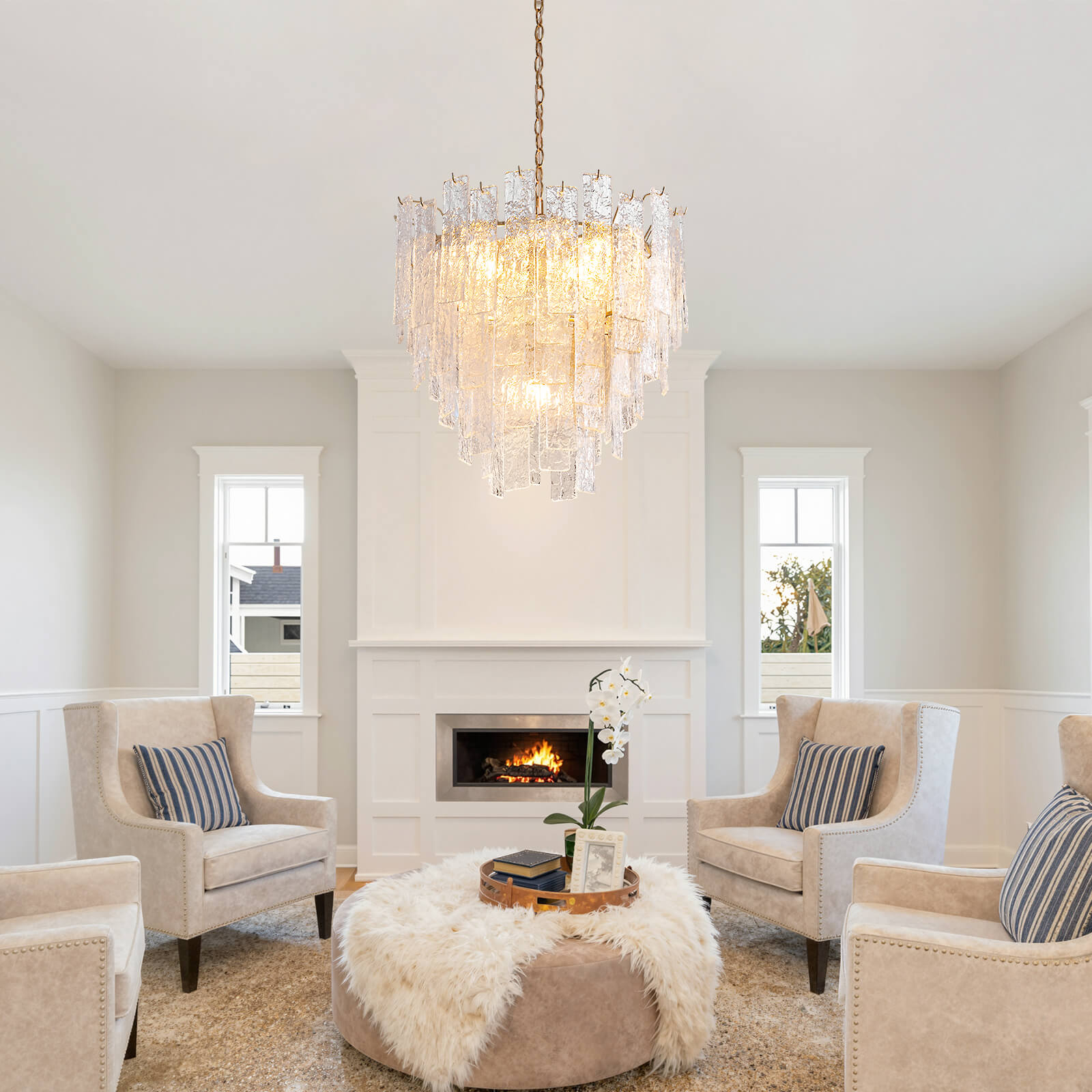 9-Light 5-Tier Clear Ripple Glass Chandelier (24")