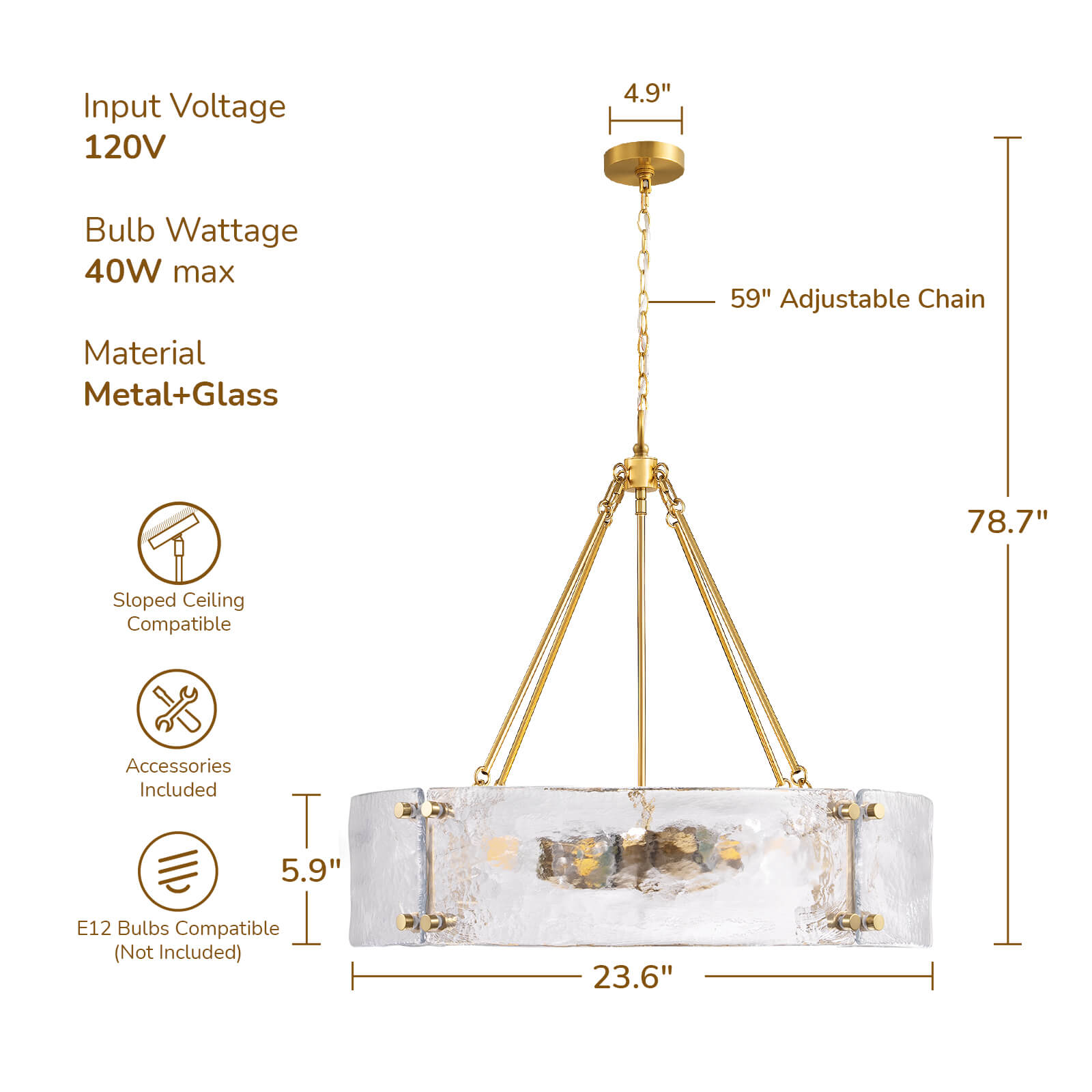6-Light Hammered Glass Chandelier (24")