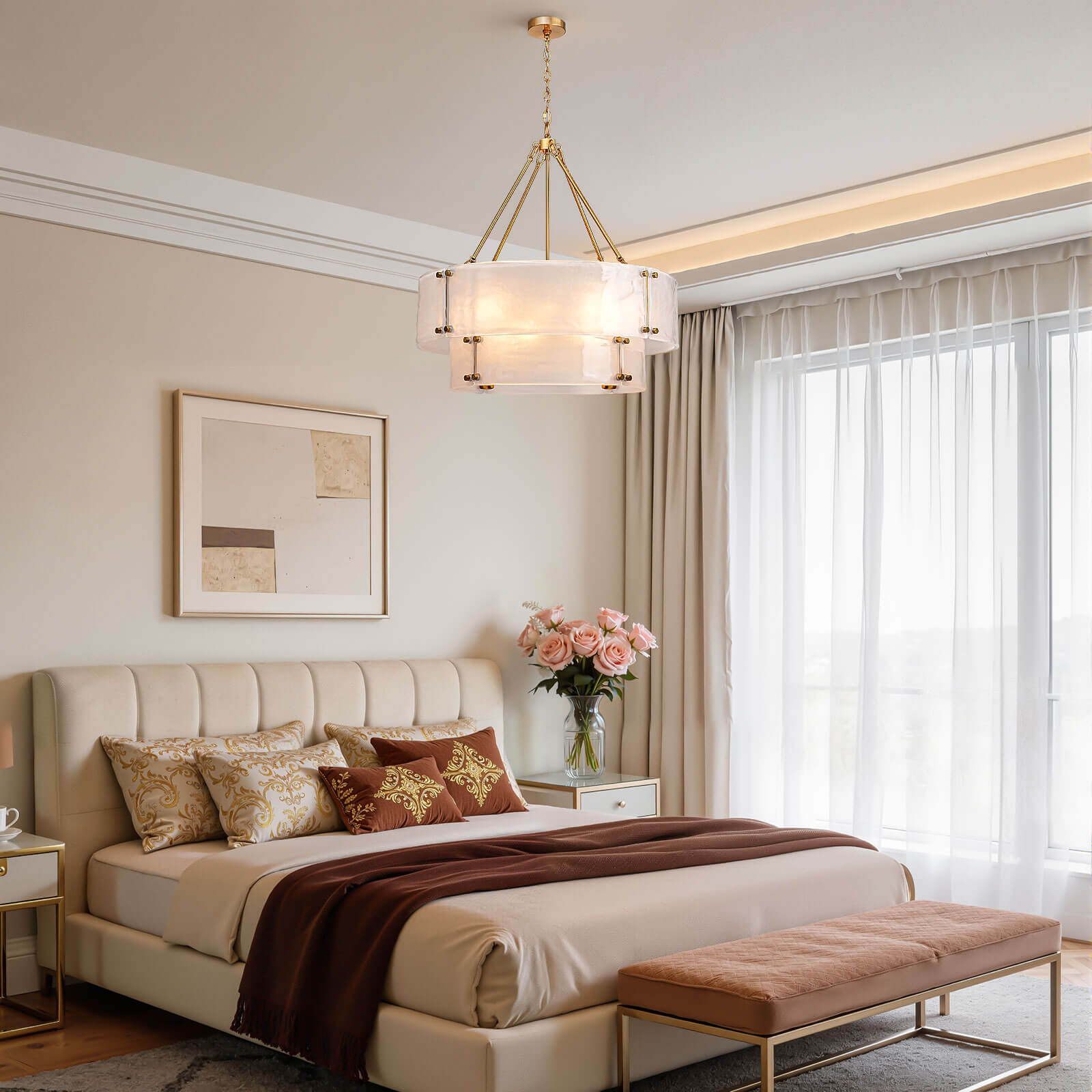 12-Light 2-Tier Frosted Glass Chandelier (32")