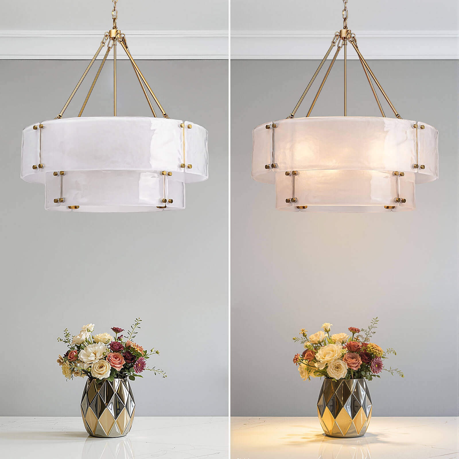 12-Light 2-Tier Frosted Glass Chandelier (32")