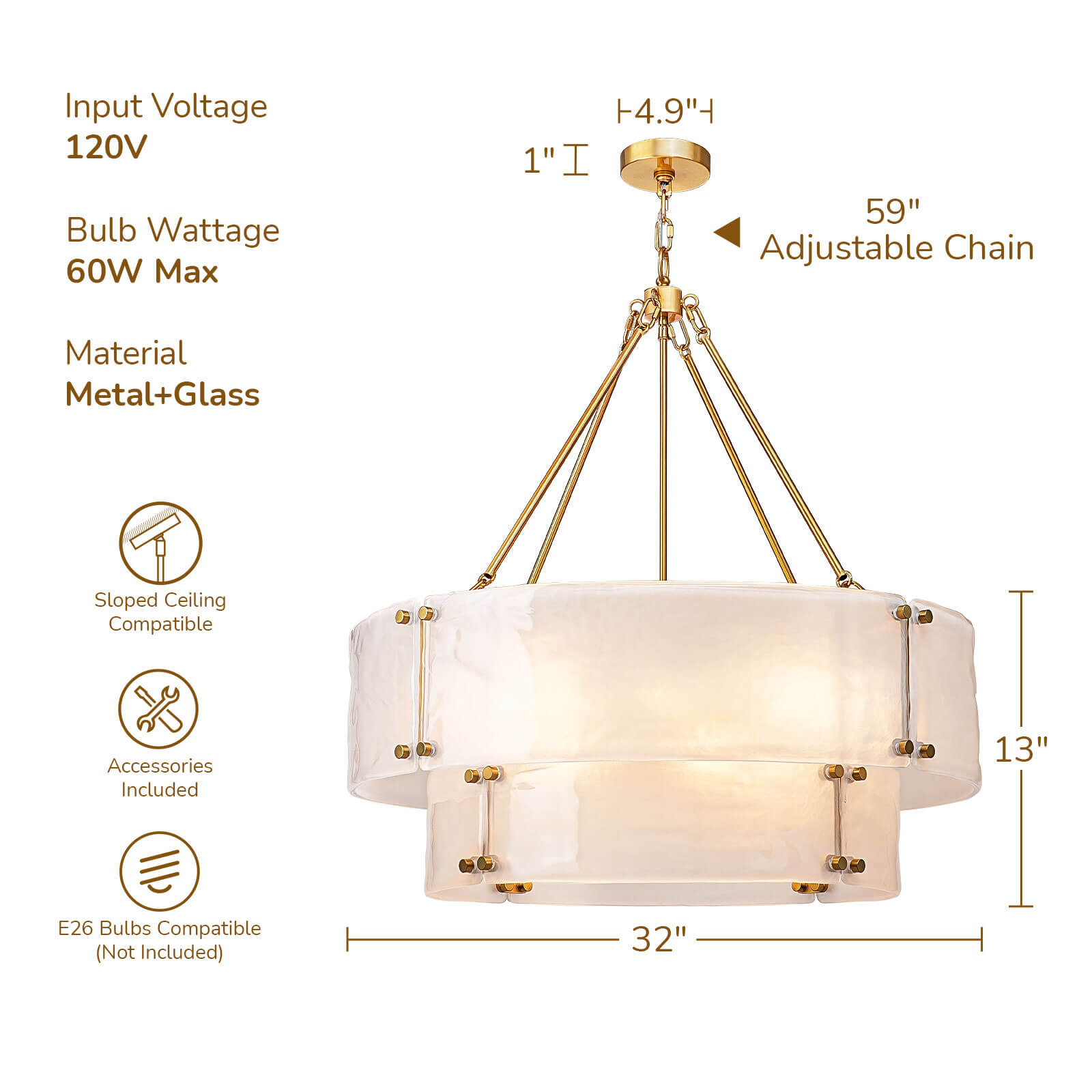 12-Light 2-Tier Frosted Glass Chandelier (32")
