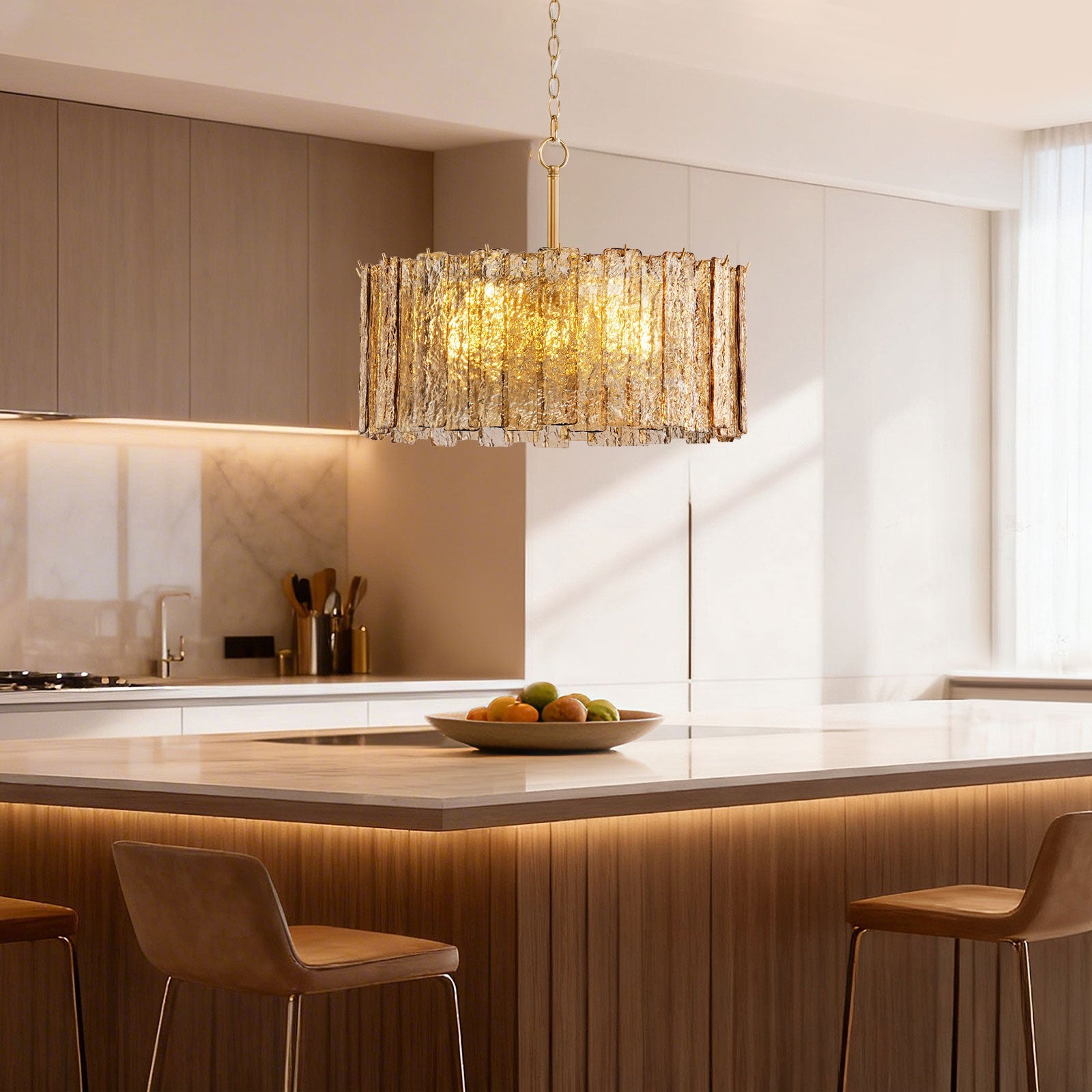 8-Light Cognac-Colored Round Chandelier (24")
