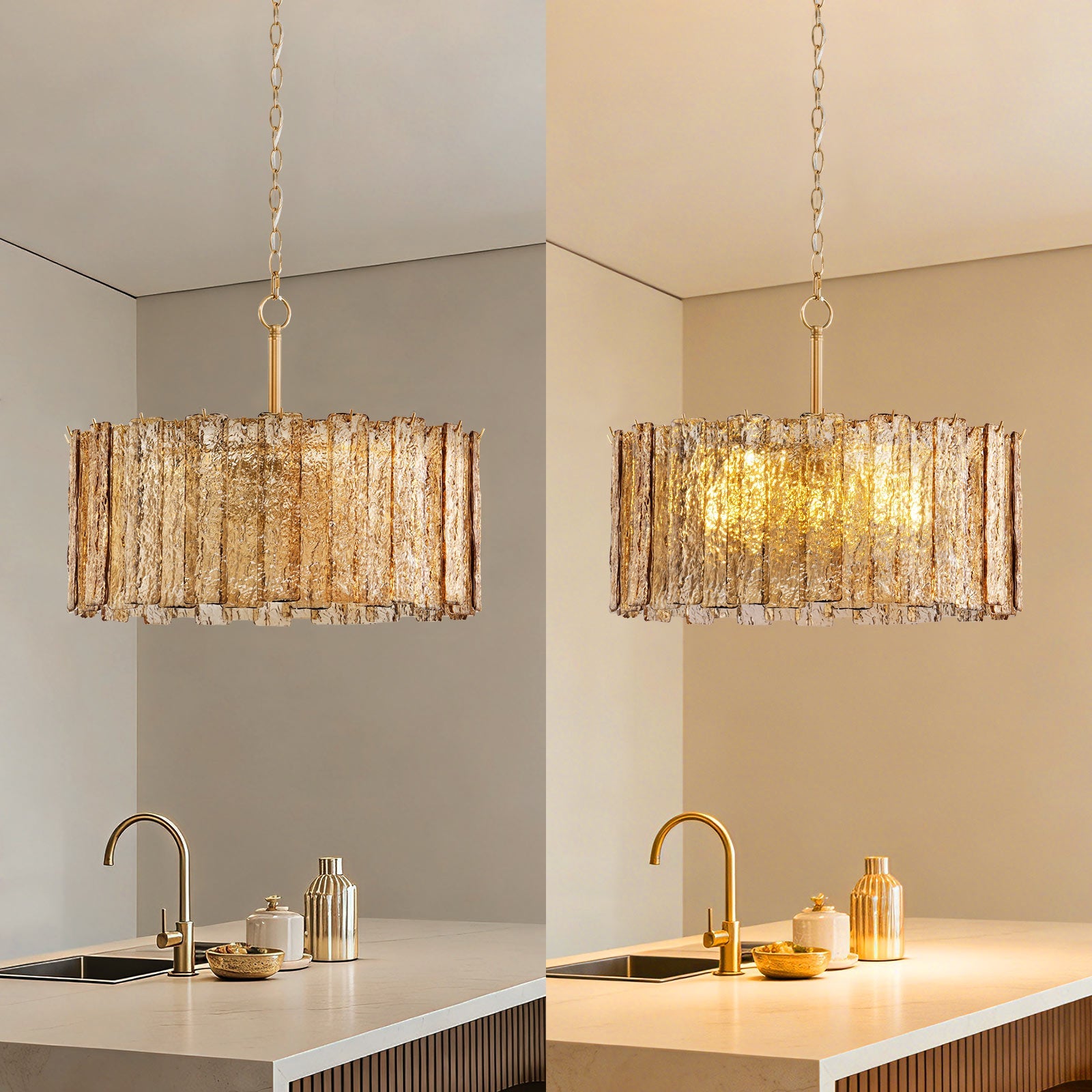 8-Light Cognac-Colored Round Chandelier (24")