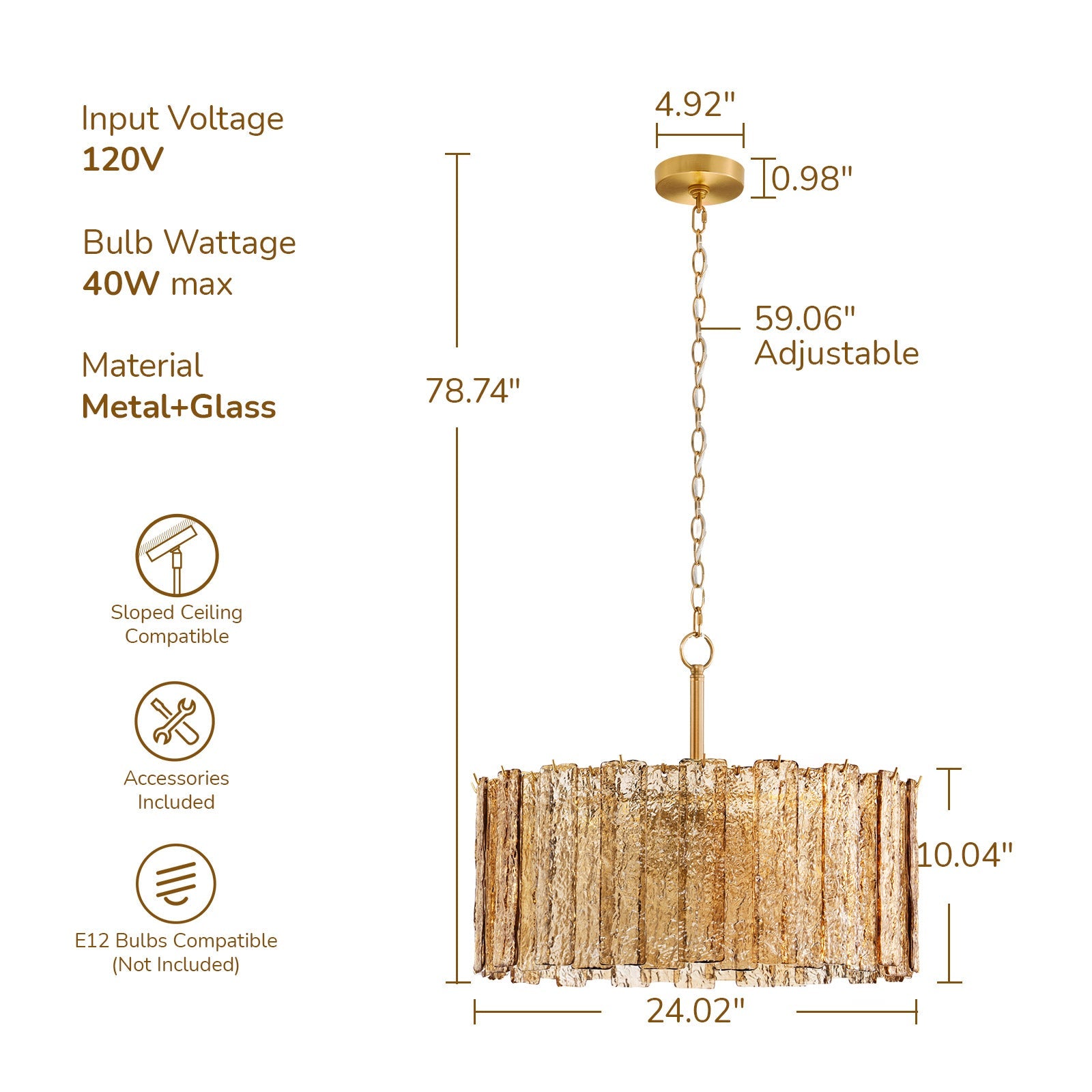 8-Light Cognac-Colored Round Chandelier (24")