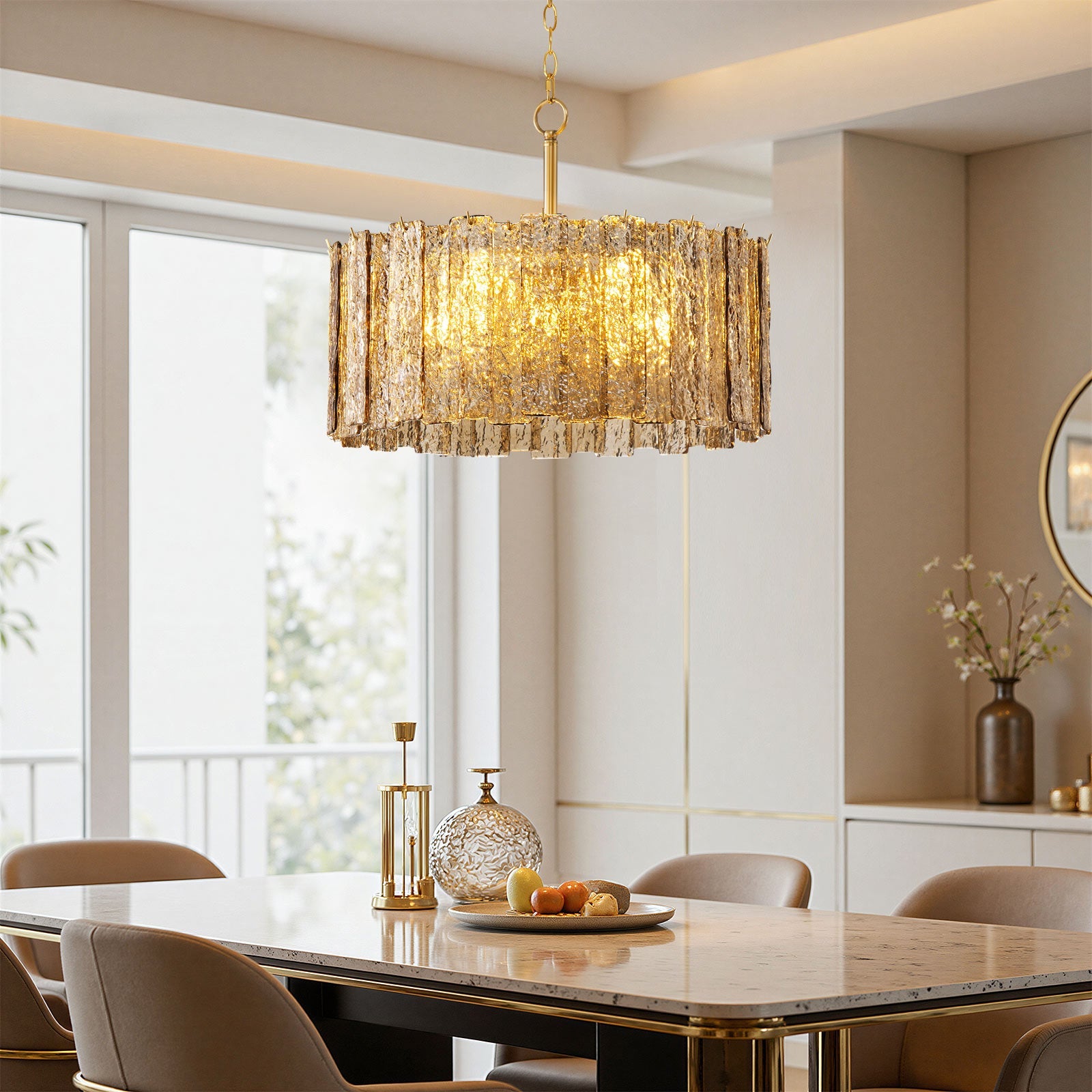 8-Light Cognac-Colored Round Chandelier (24")
