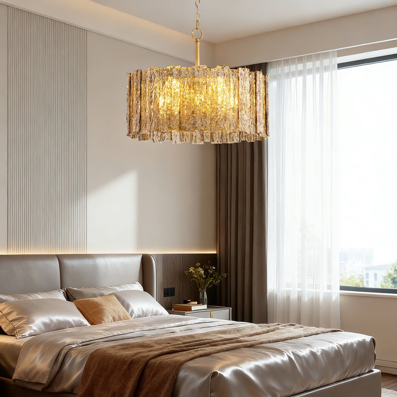 8-Light Cognac-Colored Round Chandelier (24")