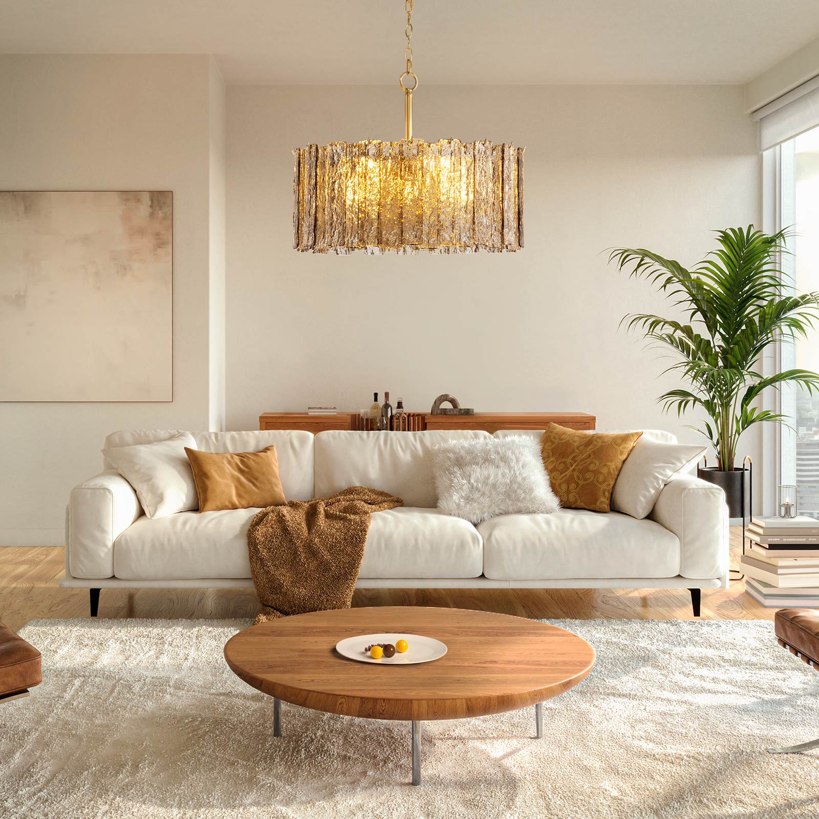 8-Light Cognac-Colored Round Chandelier (24")